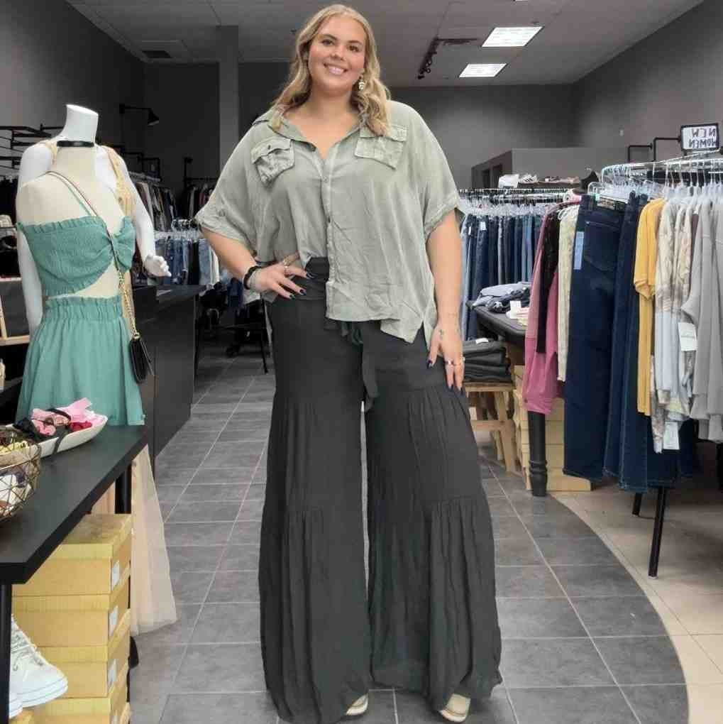 Tie Front Wide Charcoal Pant