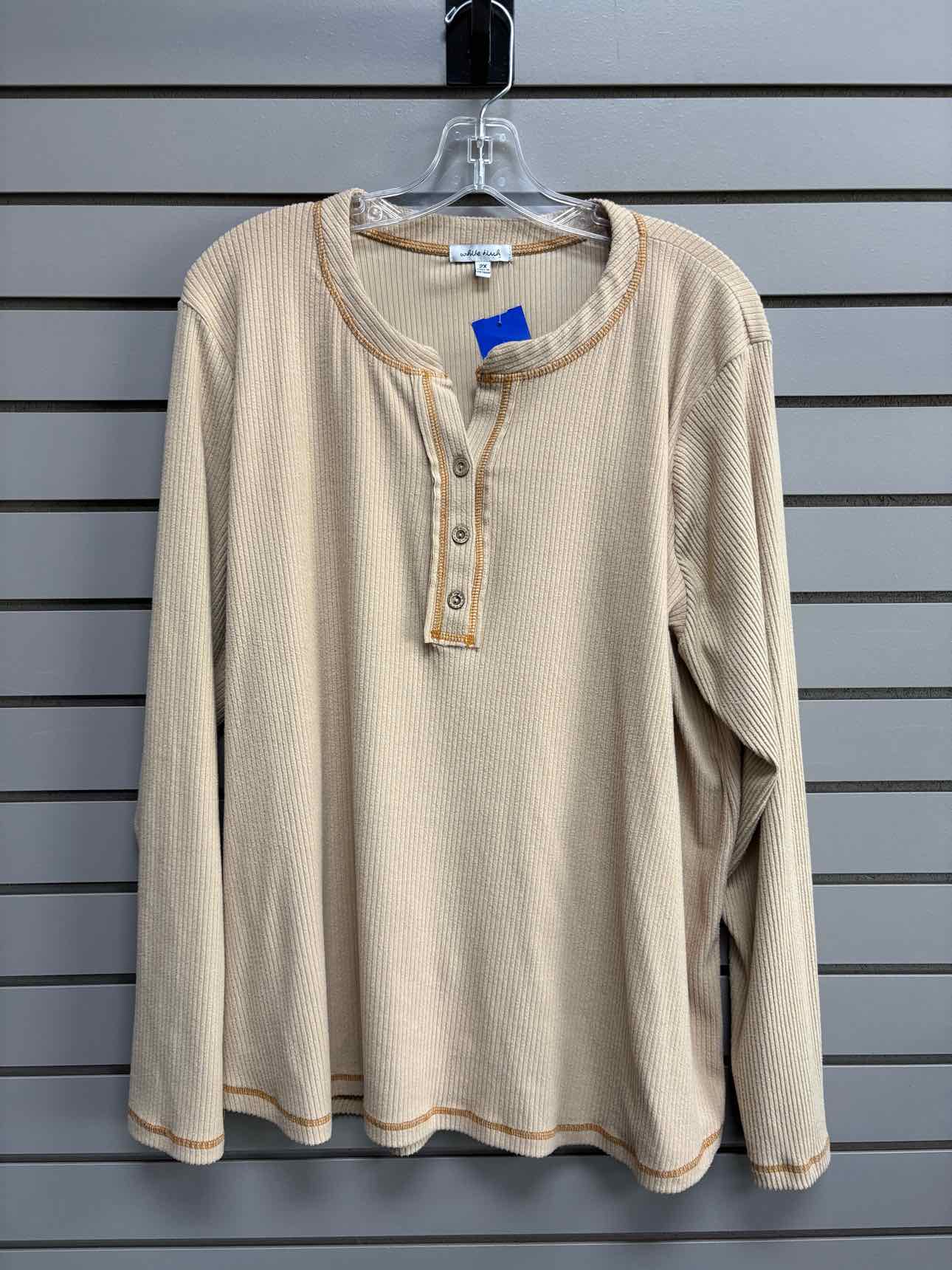 Women's Women Size 2X Tan White Birch Ribbed Long Sleeve Shirt
