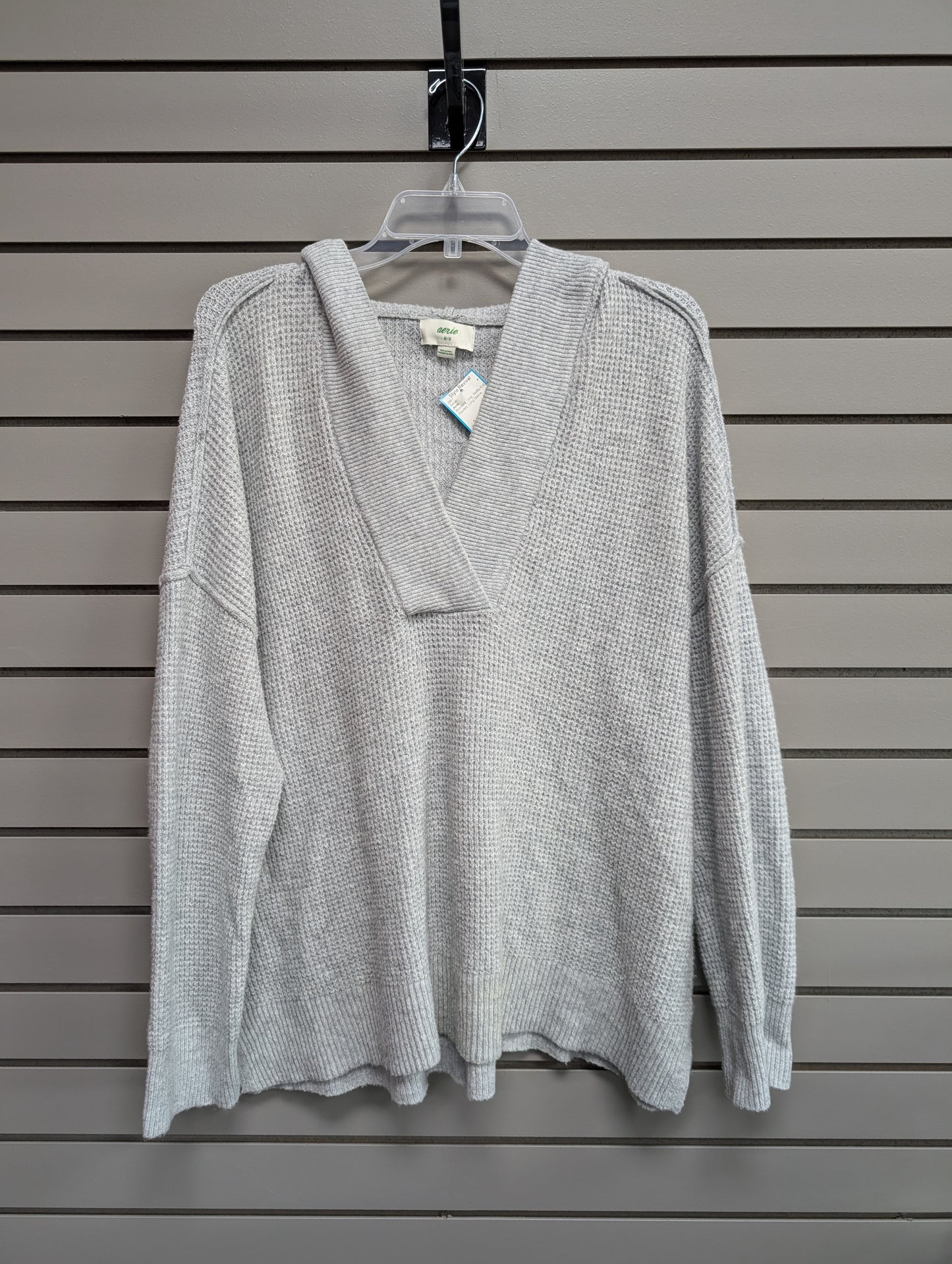 Women's Women Size M Gray Aerie Waffle Knit Hooded Long Sleeve Sweater