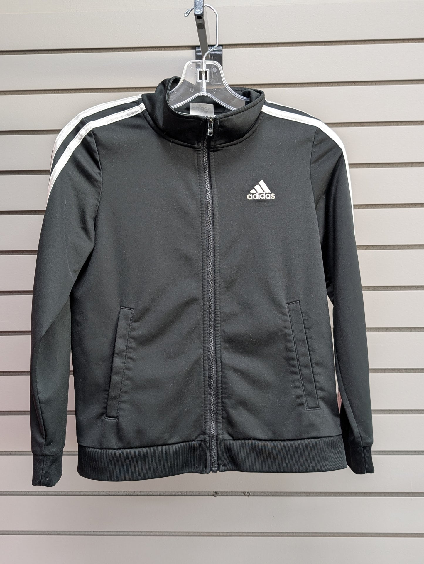 Girl's Child Size 10/12 Adidas Black & White 3/4 Zip Long Sleeve Sweatshirt