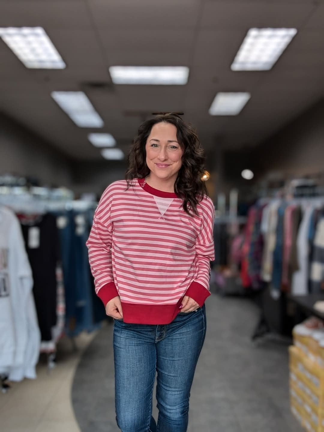Pink Striped Long Sleeve Top