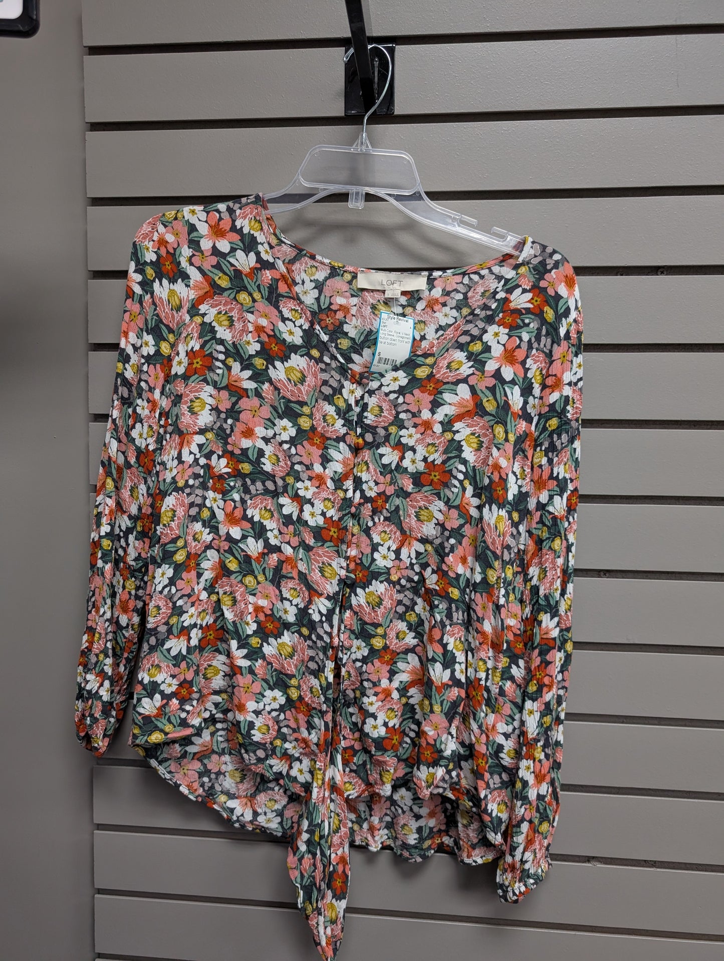 Women Size S Multi-Color LOFT Floral V-Neck Long Sleeve Shirt