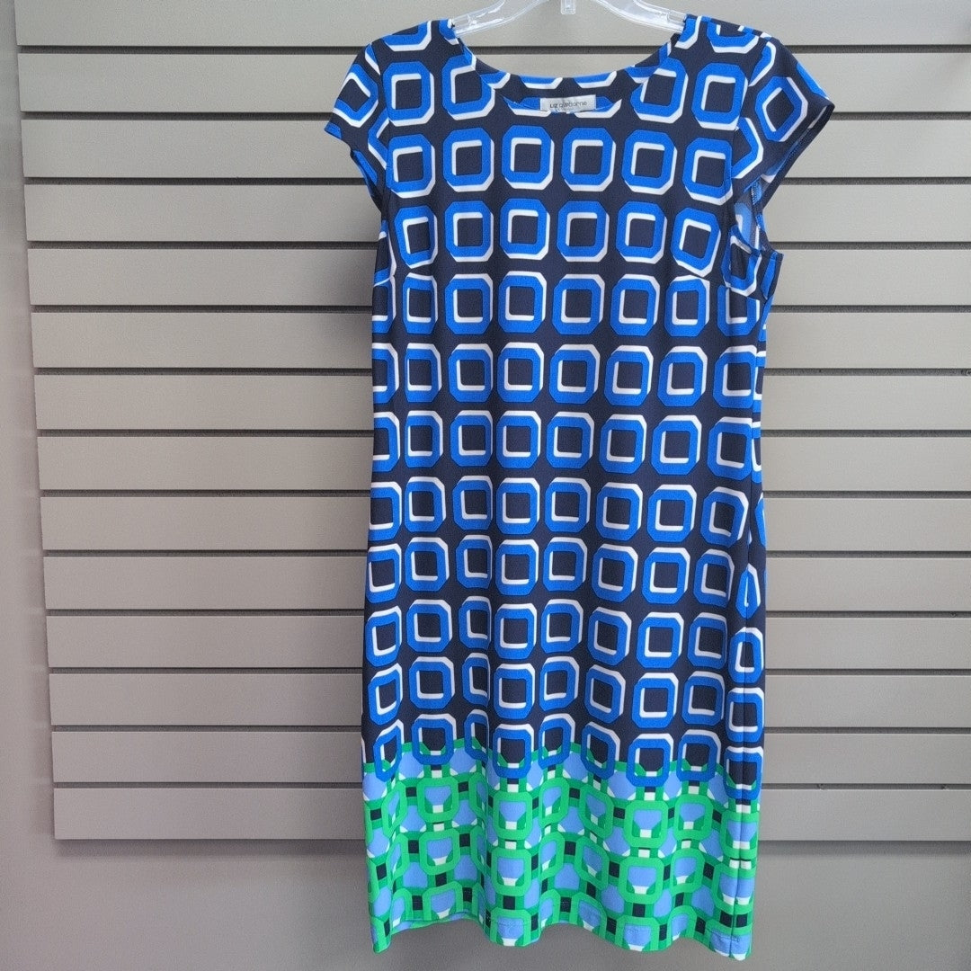 Women's Size Large Blue Liz Claiborne Tank Geometric Knee Length Dress