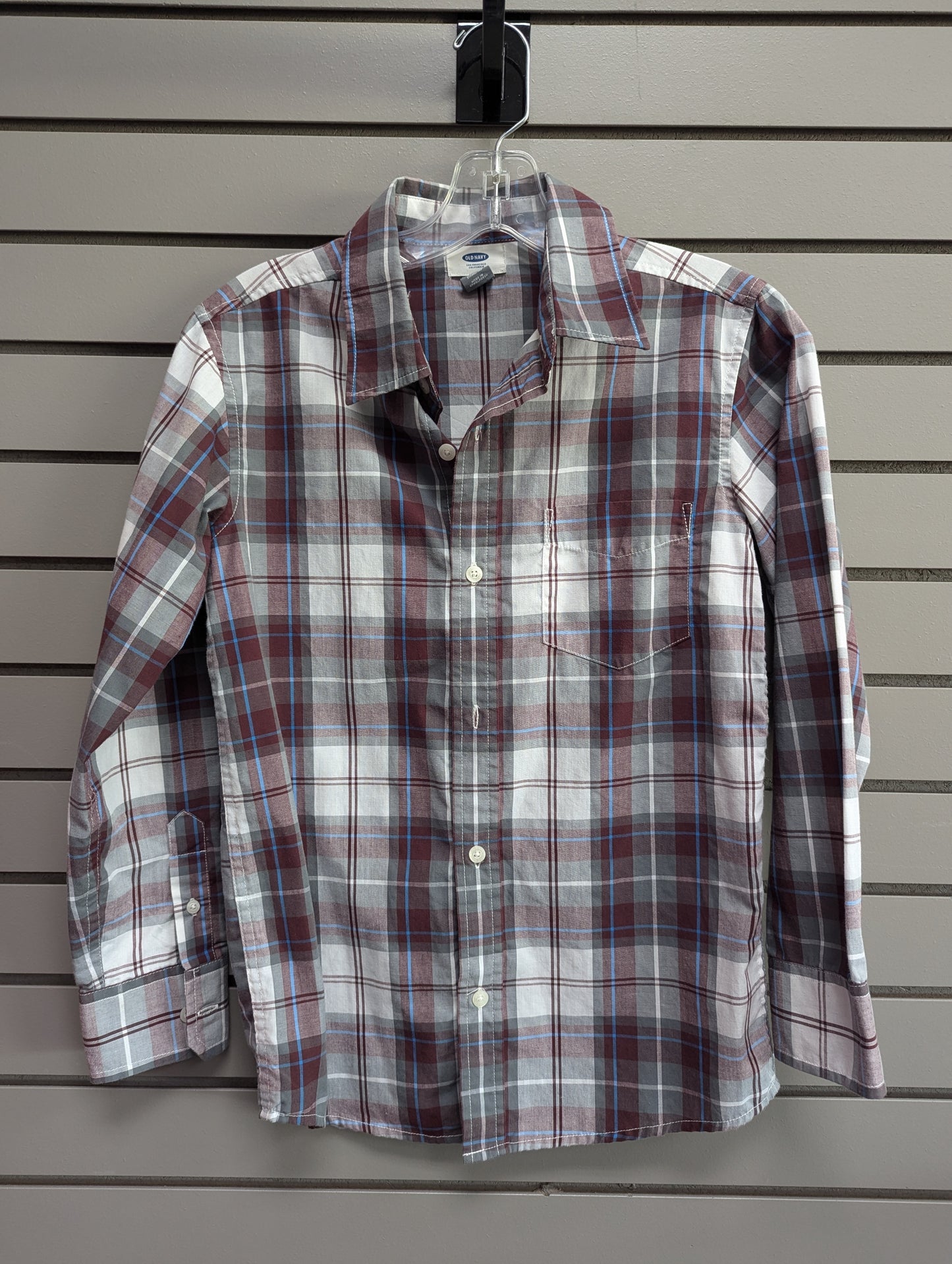 Child Size L Burgundy Plaid Long Sleeve Shirt
