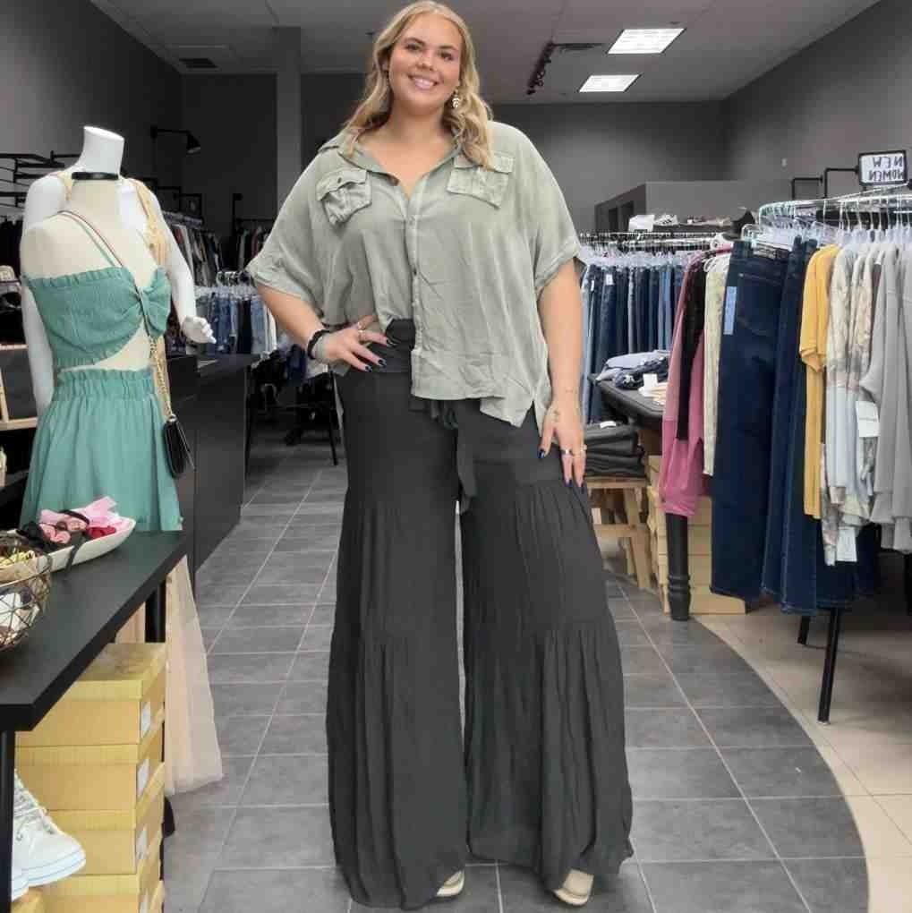 Plus Tie Front Wide Charcoal Pant