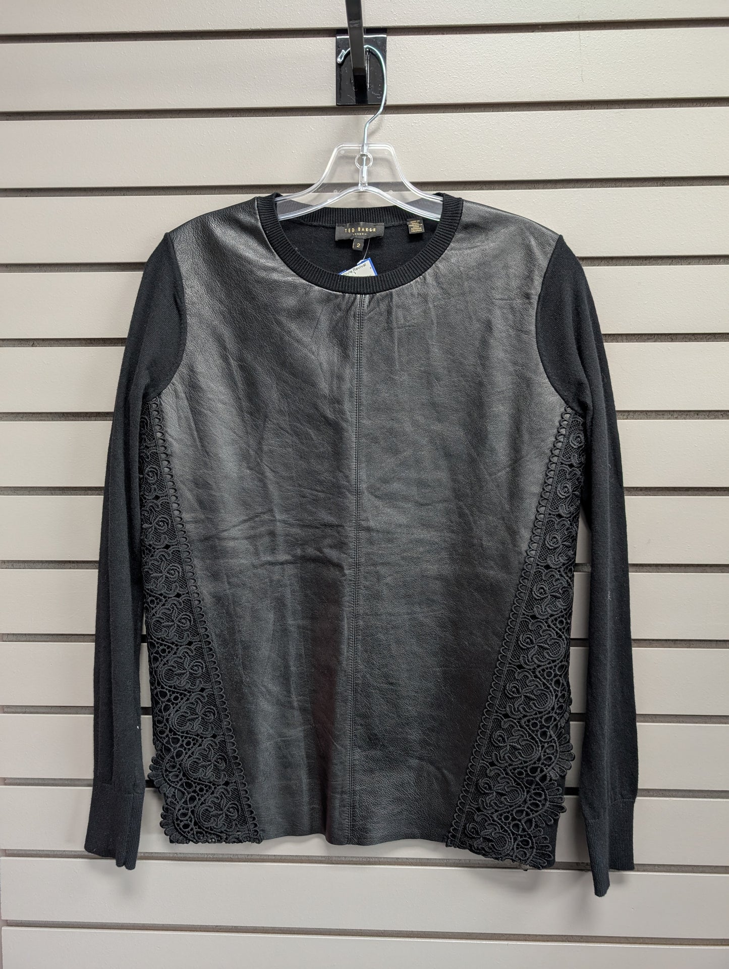 Women's Women Size 2 Black Ted Baker Leather Long Sleeve Shirt