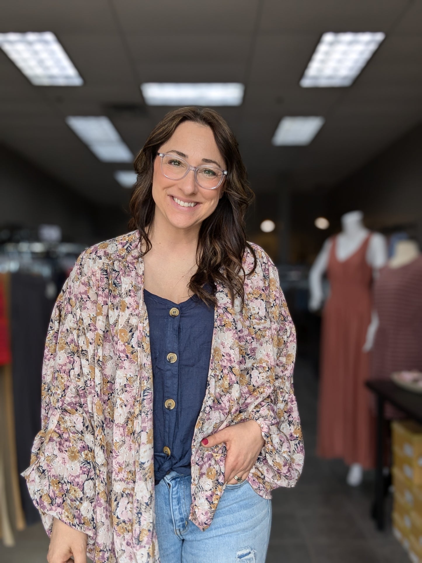 Floral Ruched Plus Size Cardigan