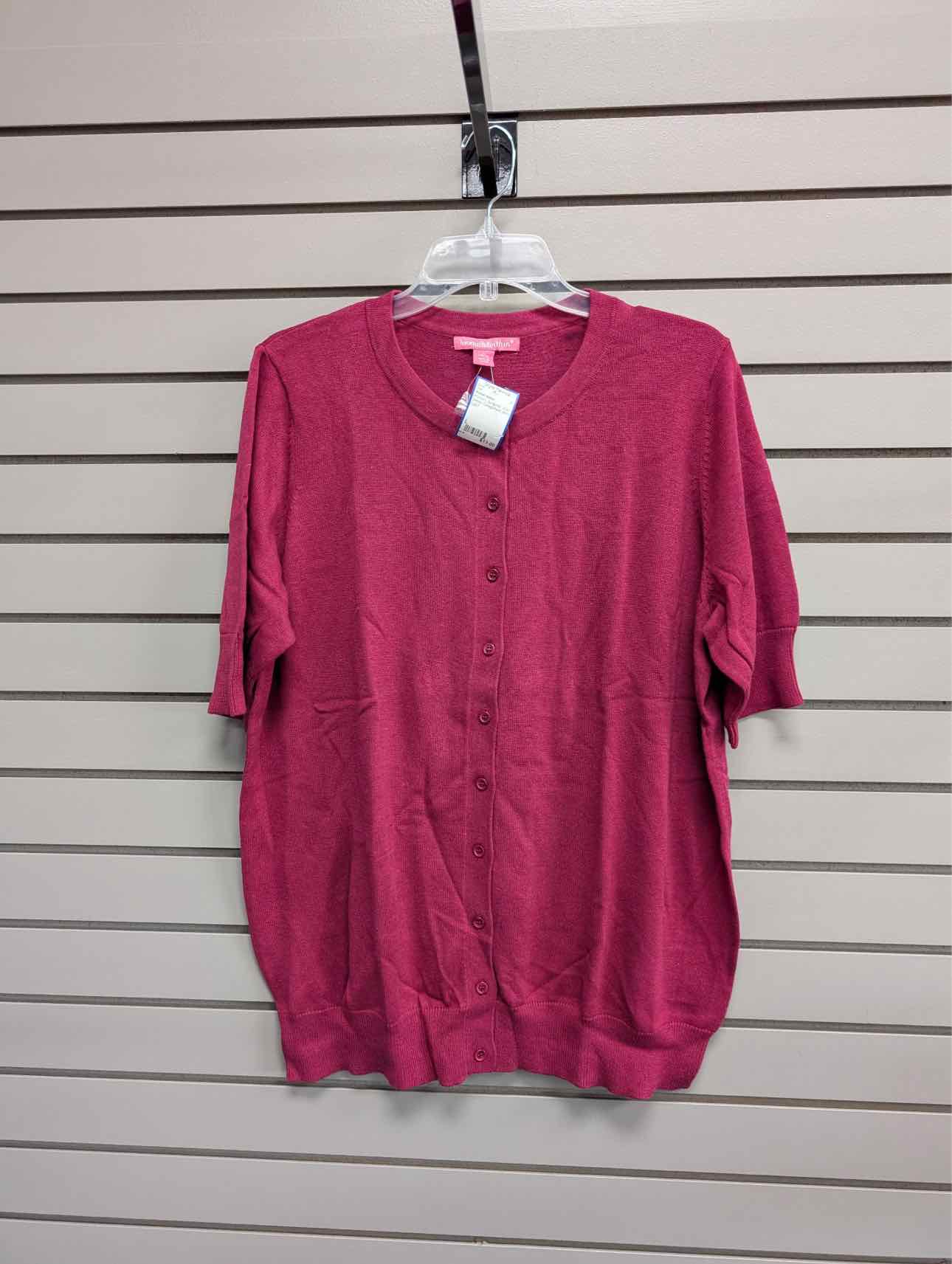 Women's Women Size L Burgundy Woman Within Short Sleeve Shirt