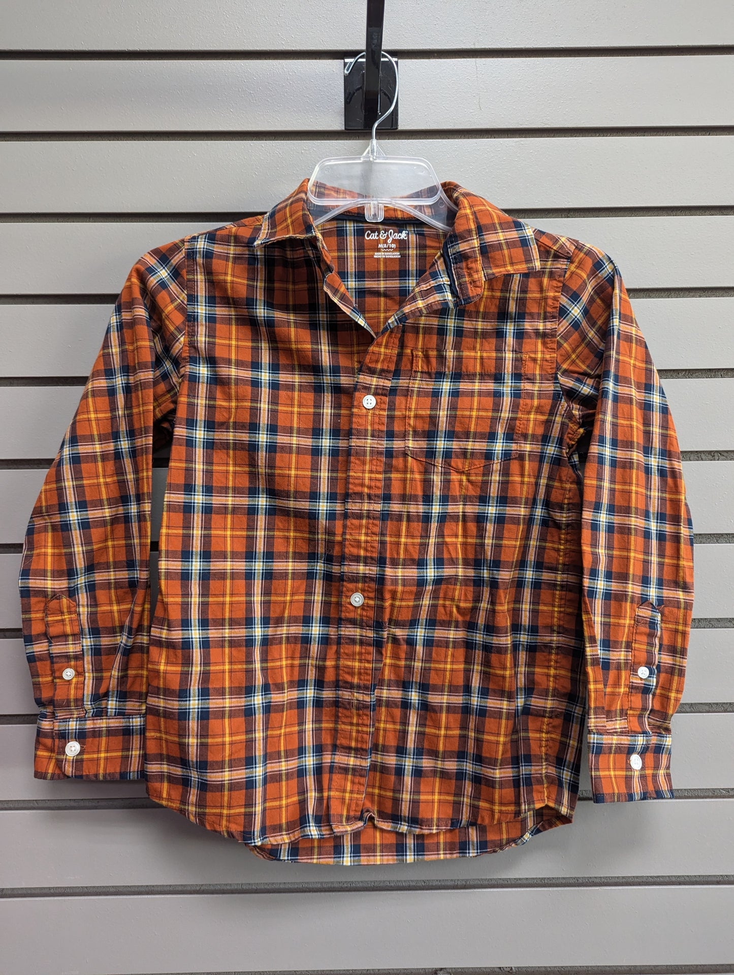 Child Size M Orange Plaid Long Sleeve Shirt