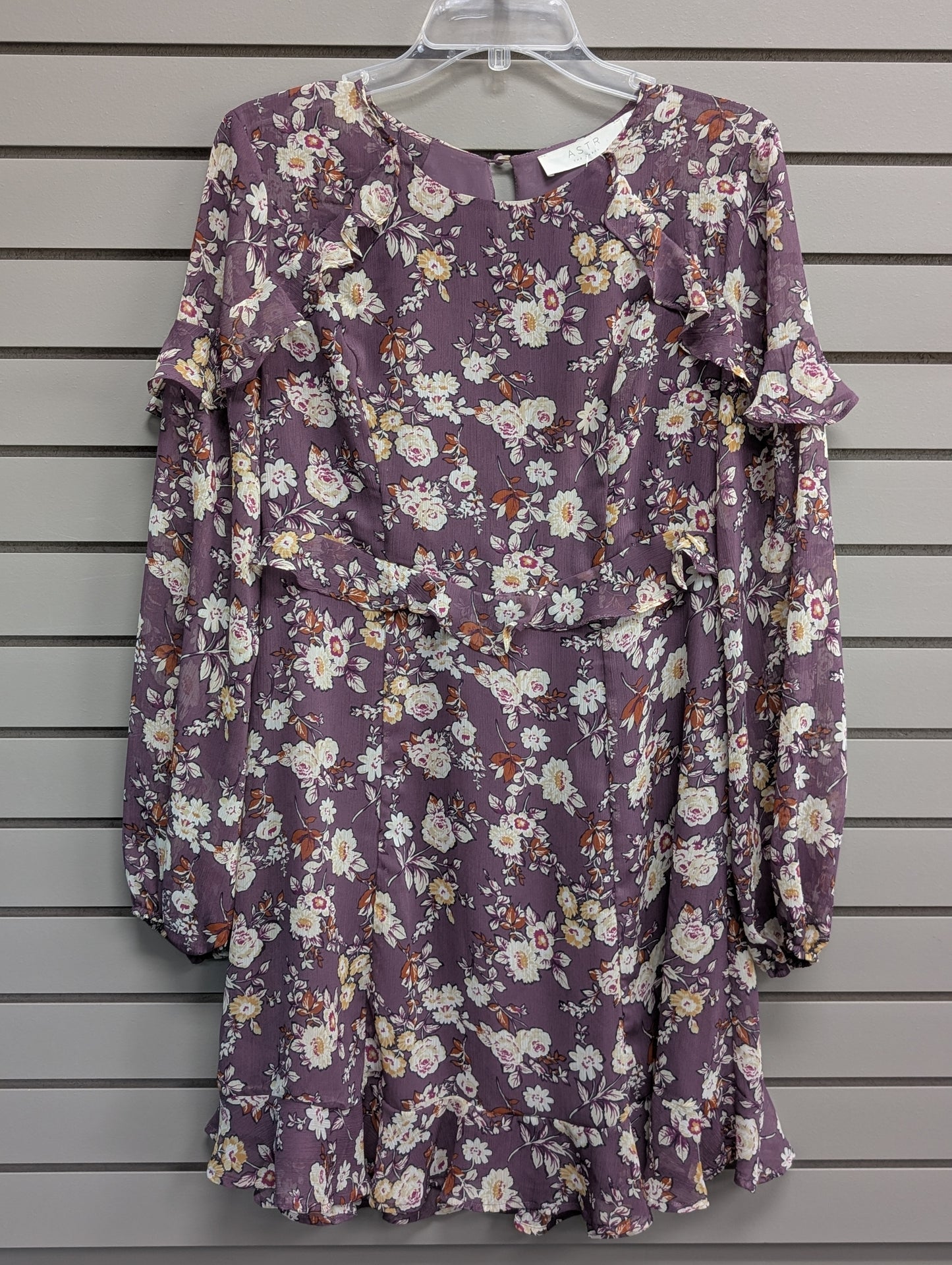 Women's Size Large Purple ASTR Long Sleeve Floral Above Knee Dress