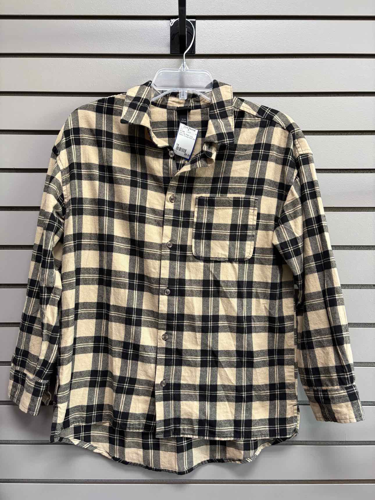 Girl's Child Size 14 art class Tan Plaid Long Sleeve Shirt