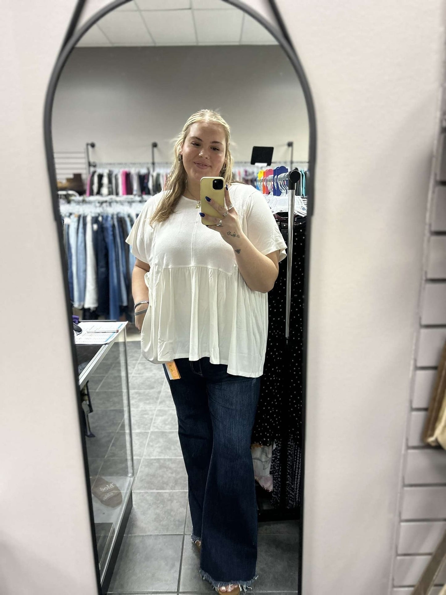 Seam Detailed Waffle Panel Plus Size Top