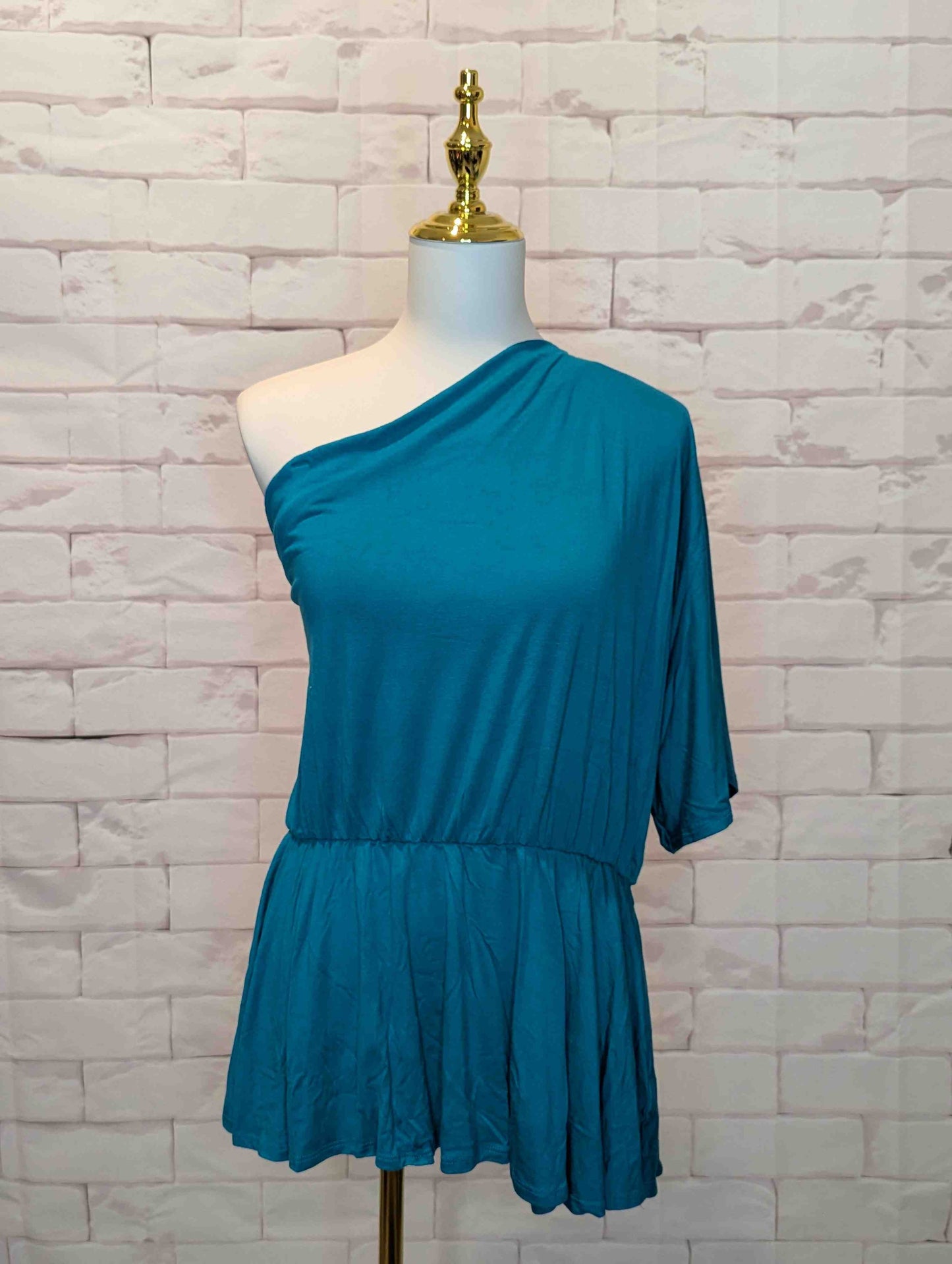 Plus Teal One-Shoulder Top