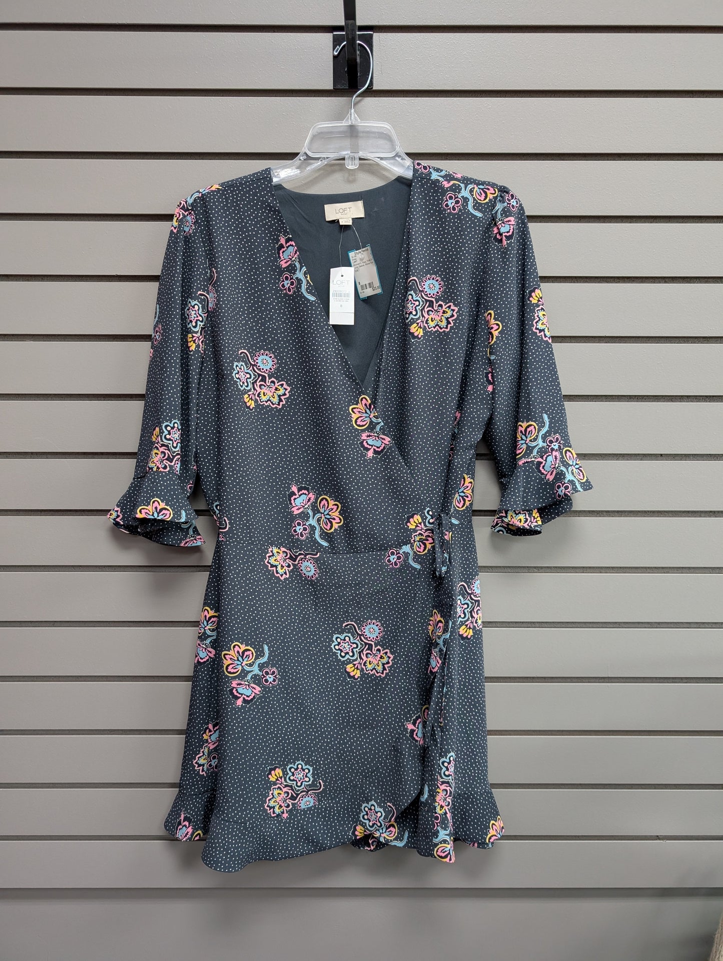 Women's Size 8 Navy LOFT Long Sleeve Polka Dot Above Knee Dress