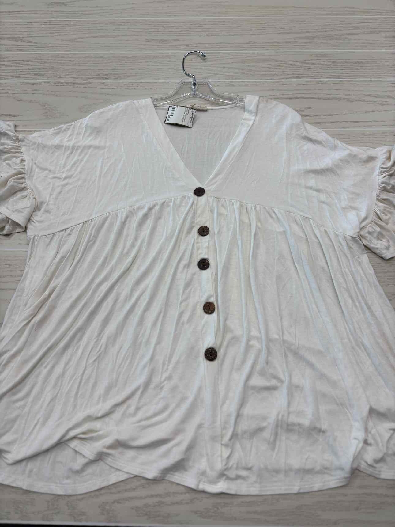 Women's Women Size 1X White Beeson River V-Neck Short Sleeve Shirt