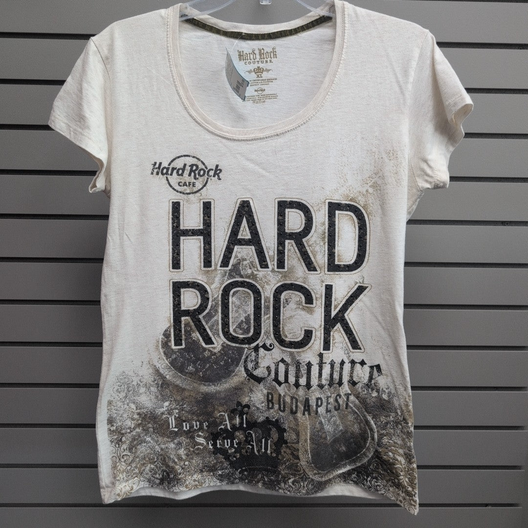 Women's Women Size XL Off White Hard Rock Cafe Crew Short Sleeve Shirt