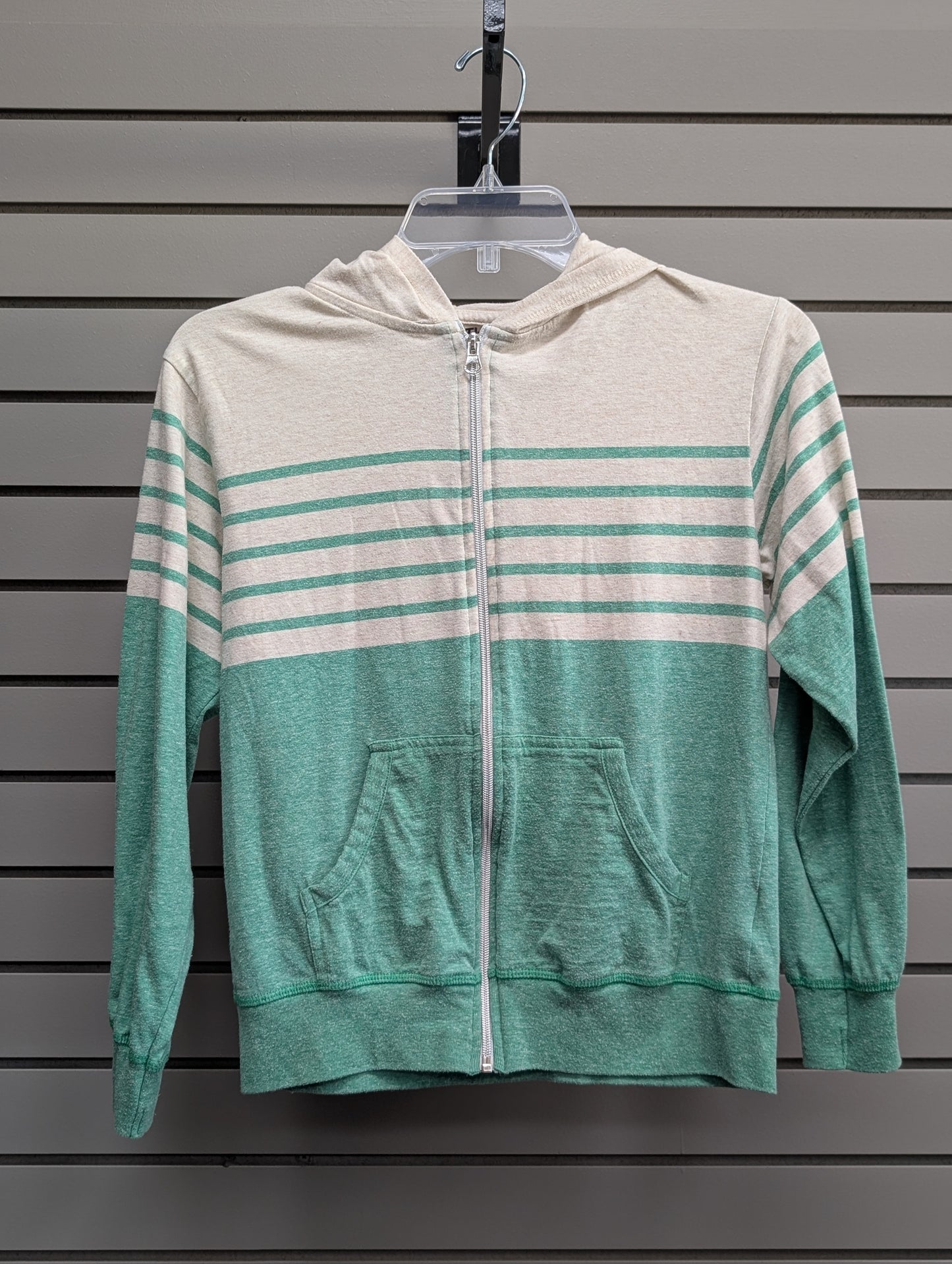 Boy's Child Size 14/16 Green Stripe Hooded Long Sleeve Shirt