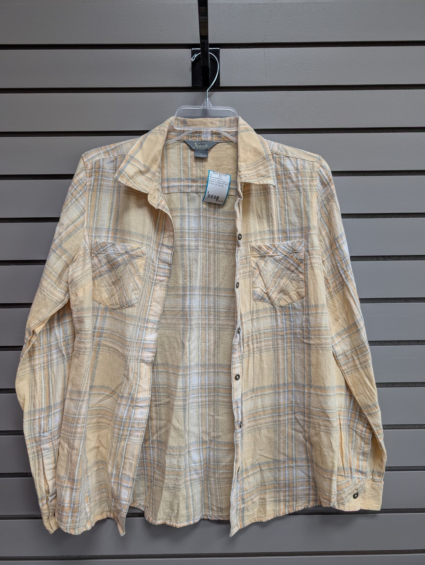 Women's Women Size S Yellow Natural Reflections Plaid Long Sleeve Shirt