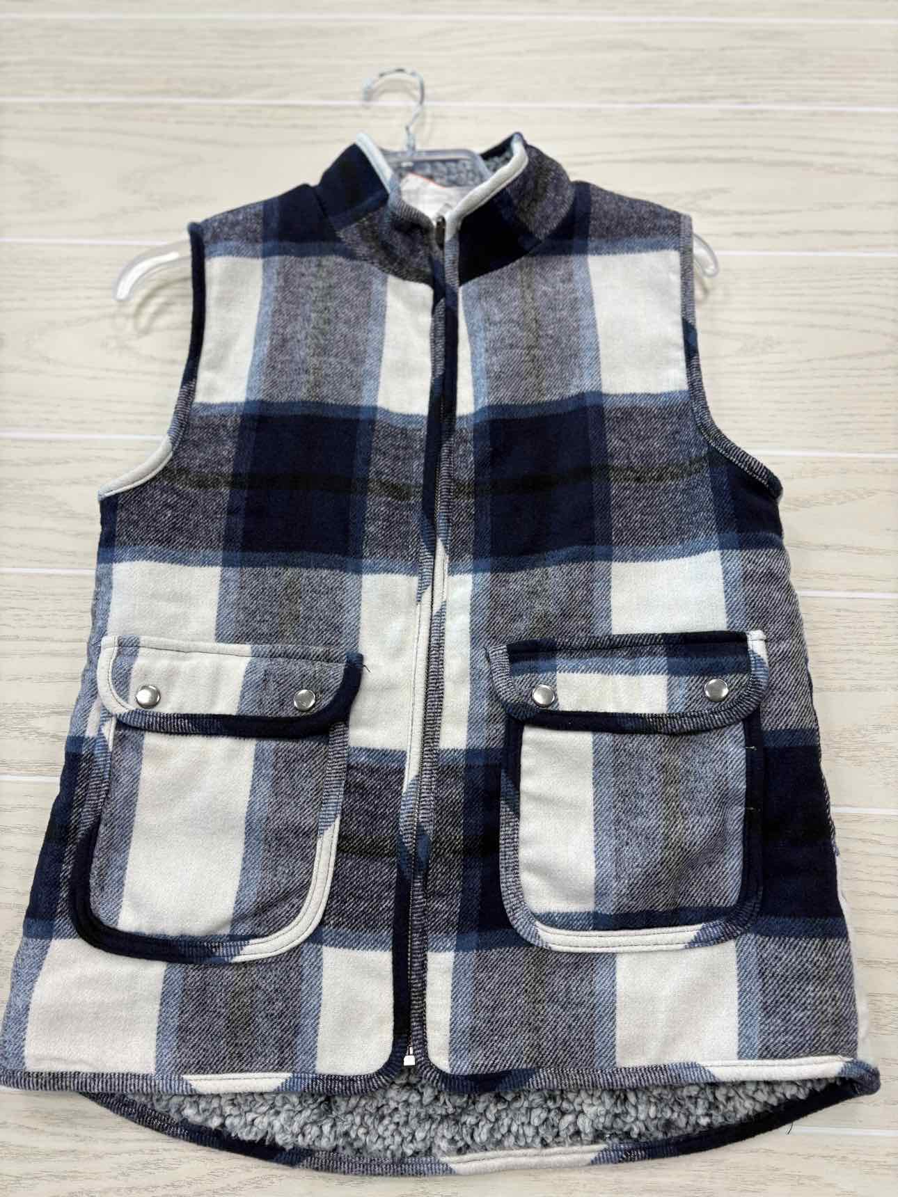 Women's Women Size M Blue Plaid Long Sleeve Vest