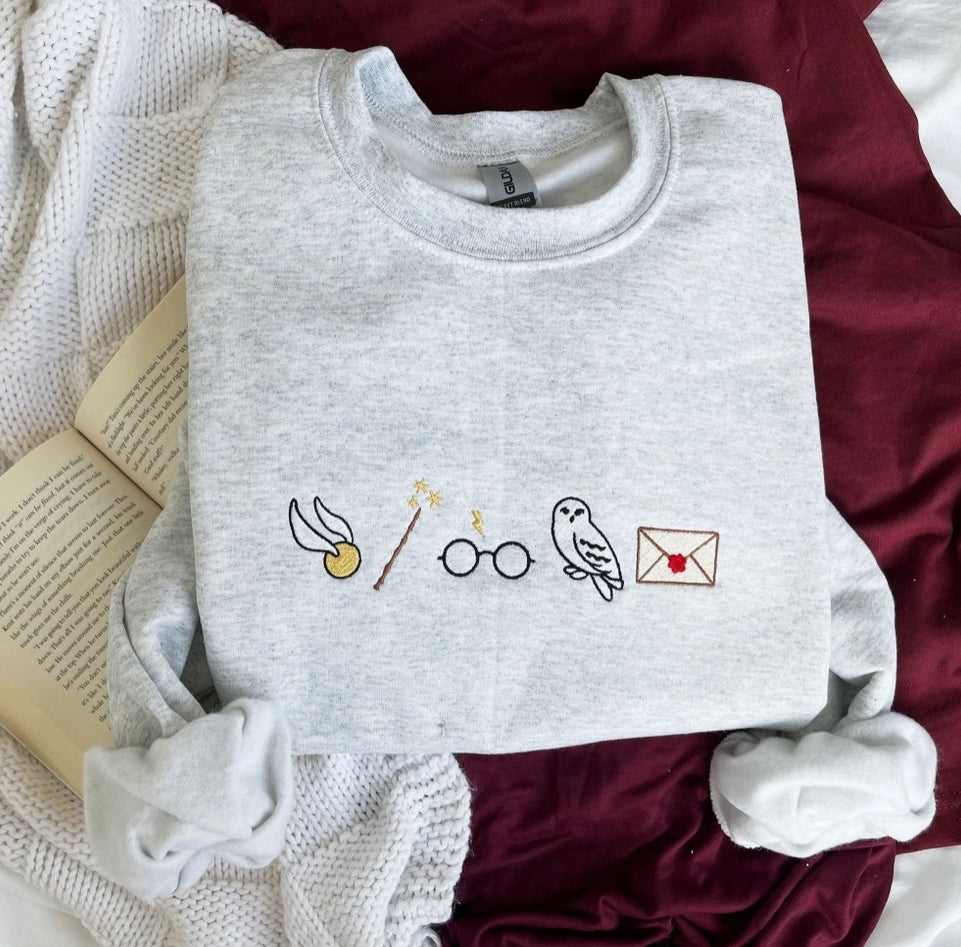 Embroidered Harry Potter Icons Plus Crewneck Sweatshirt