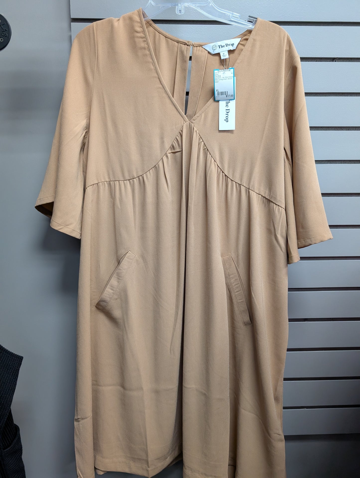 Women's Size XL Tan The Drop Short Sleeve Midi Dress
