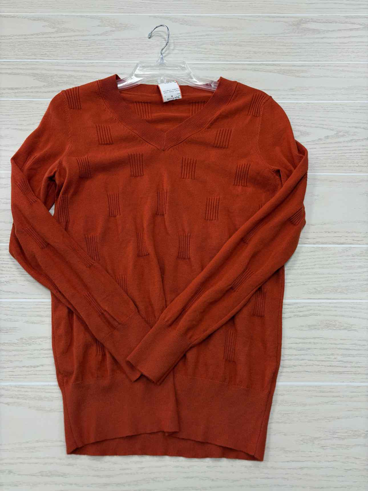 Size M Orange V-Neck Long Sleeve Sweater