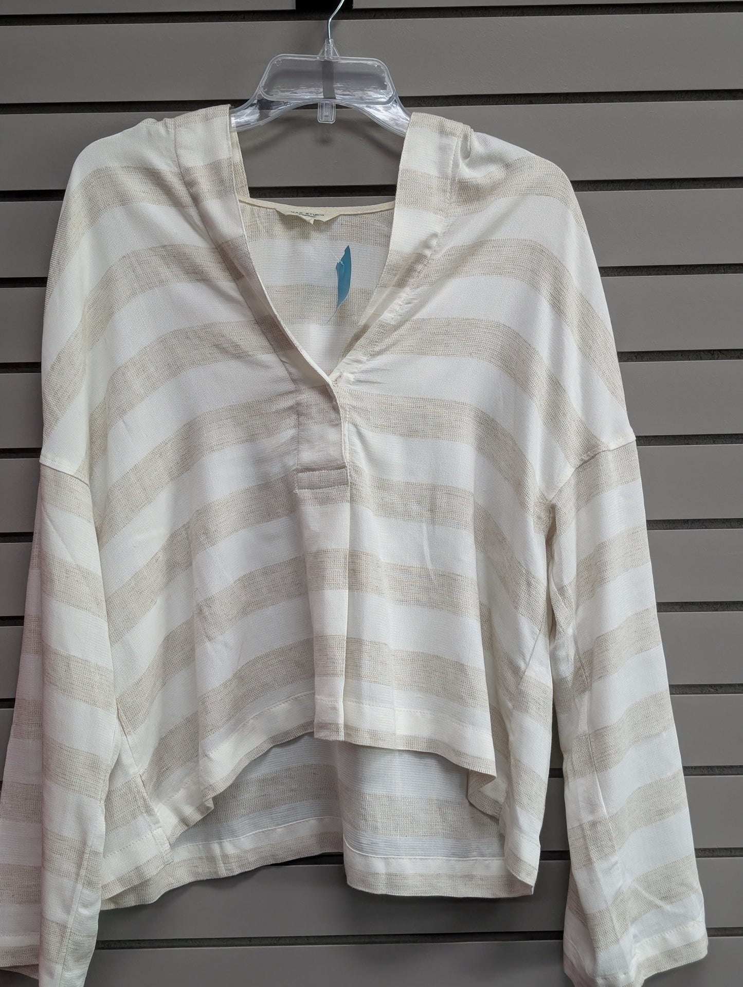 Women's Women Size L Cream Max Studio Stripe Hooded Long Sleeve Shirt