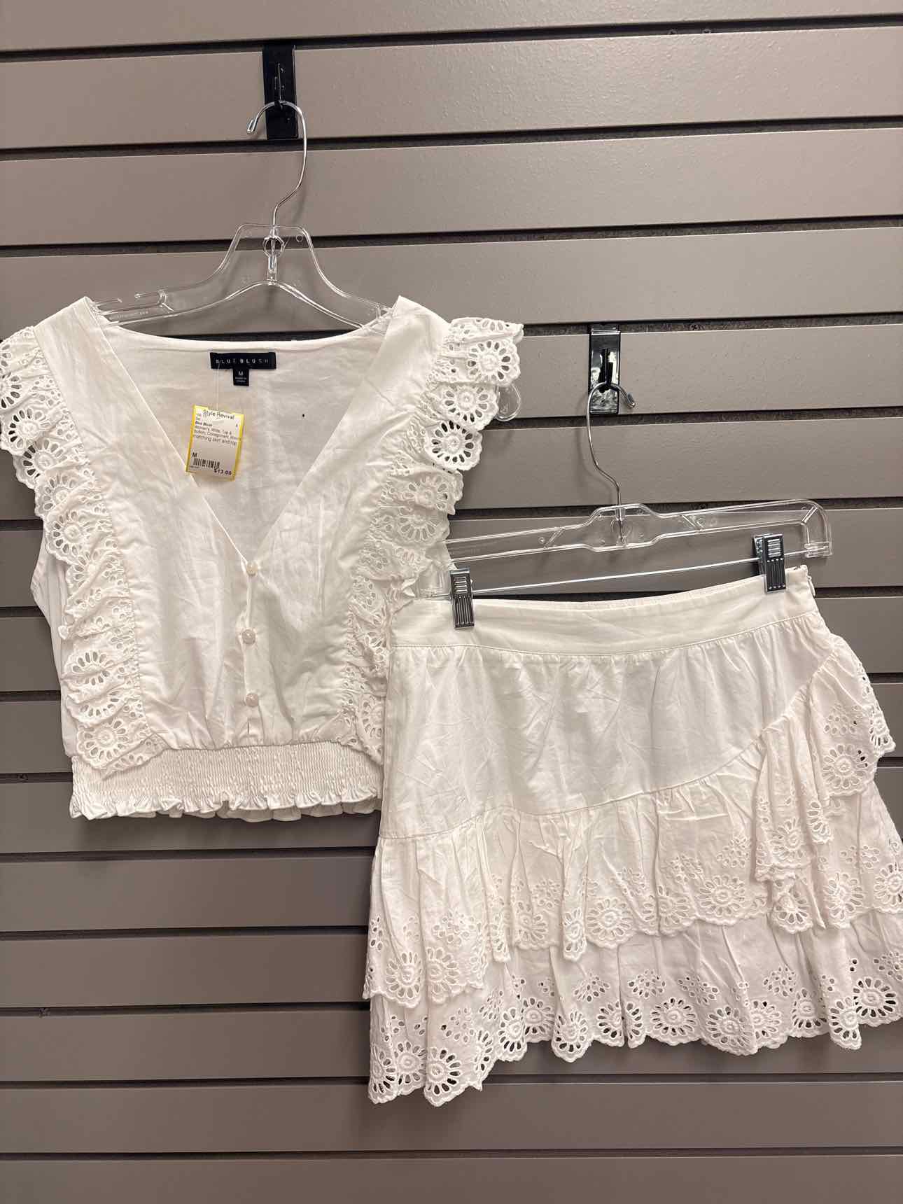 Women's Women Size M Blue Blush White Top & Bottom Set