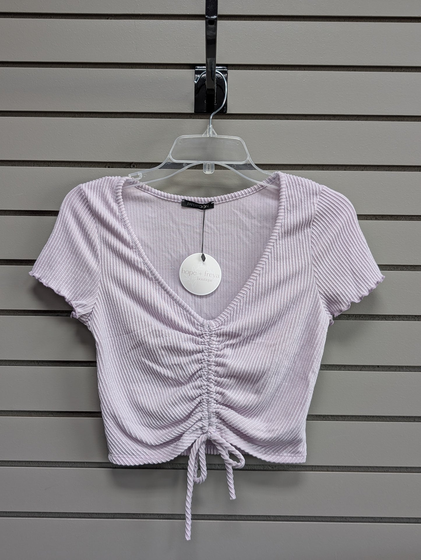 Women's Women Size M Light Purple Paper Moon Ribbed V-Neck Short Sleeve Shirt