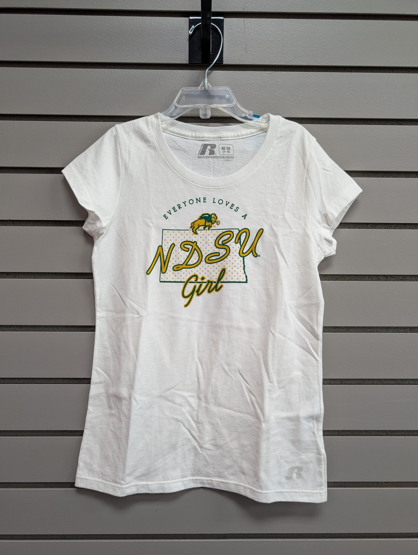 Girl's Child Size 7/8 Russel White NDSU Short Sleeve Shirt