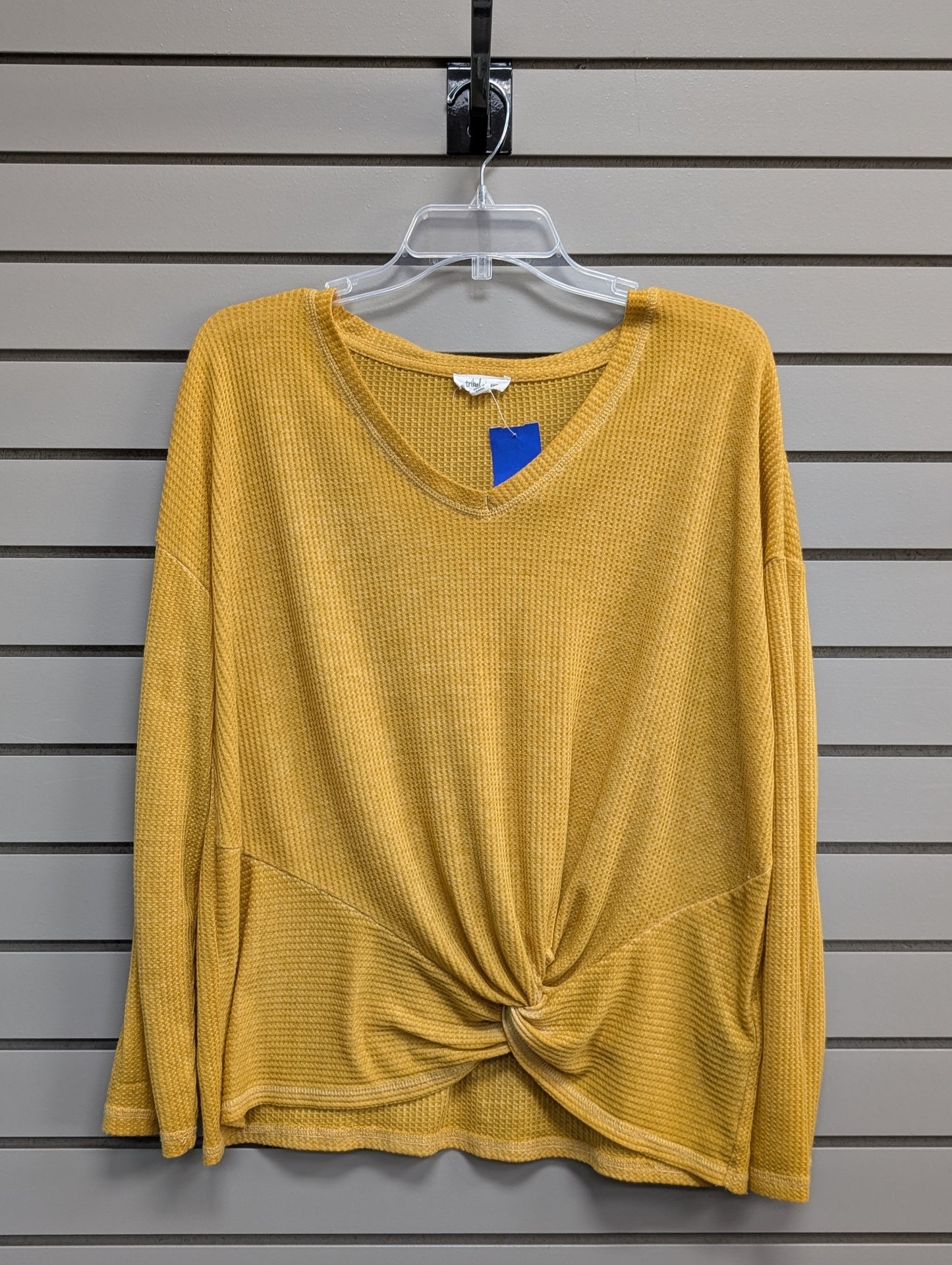 Women's Women Size L Mustard Tribal Jeans Waffle Knit Long Sleeve Shirt