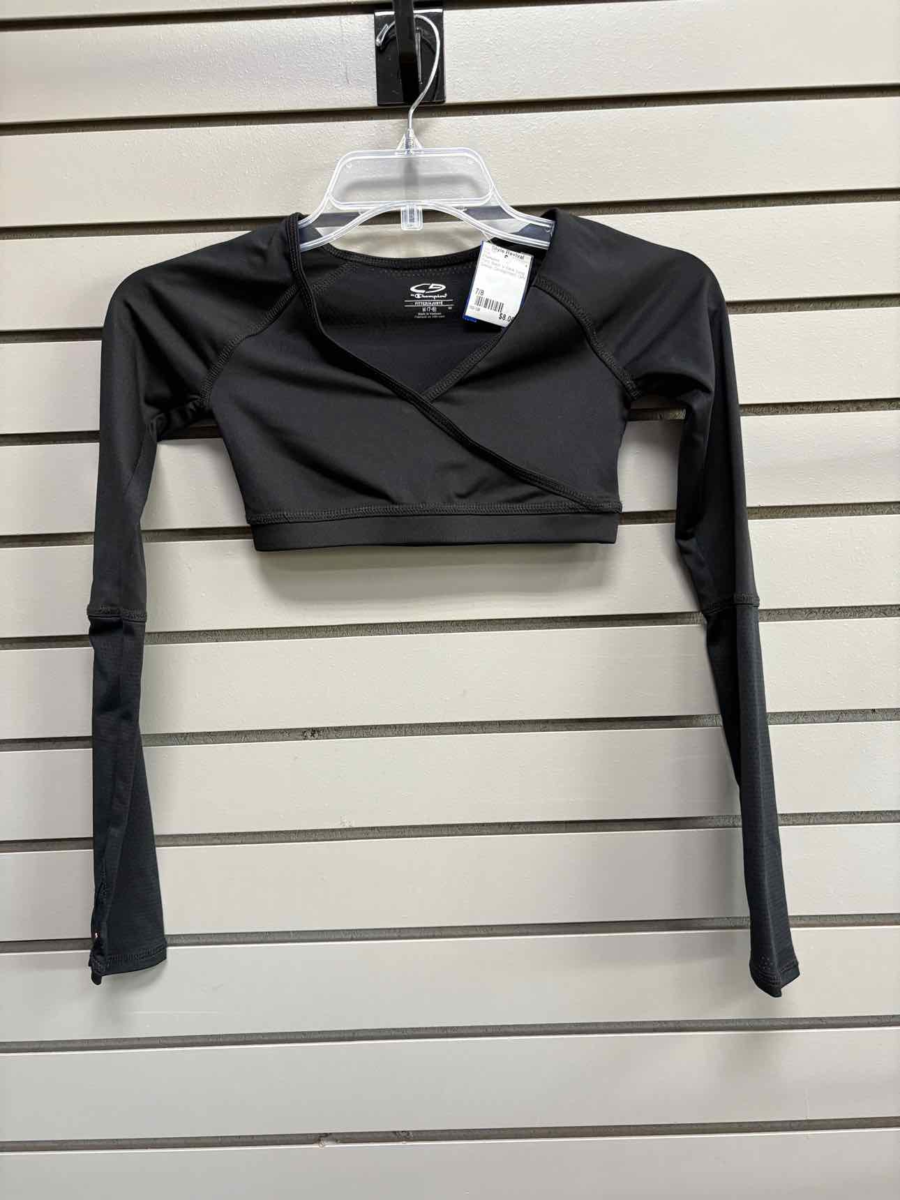 Girl's Child Size 7/8 Champion Black V-Neck Long Sleeve Shirt