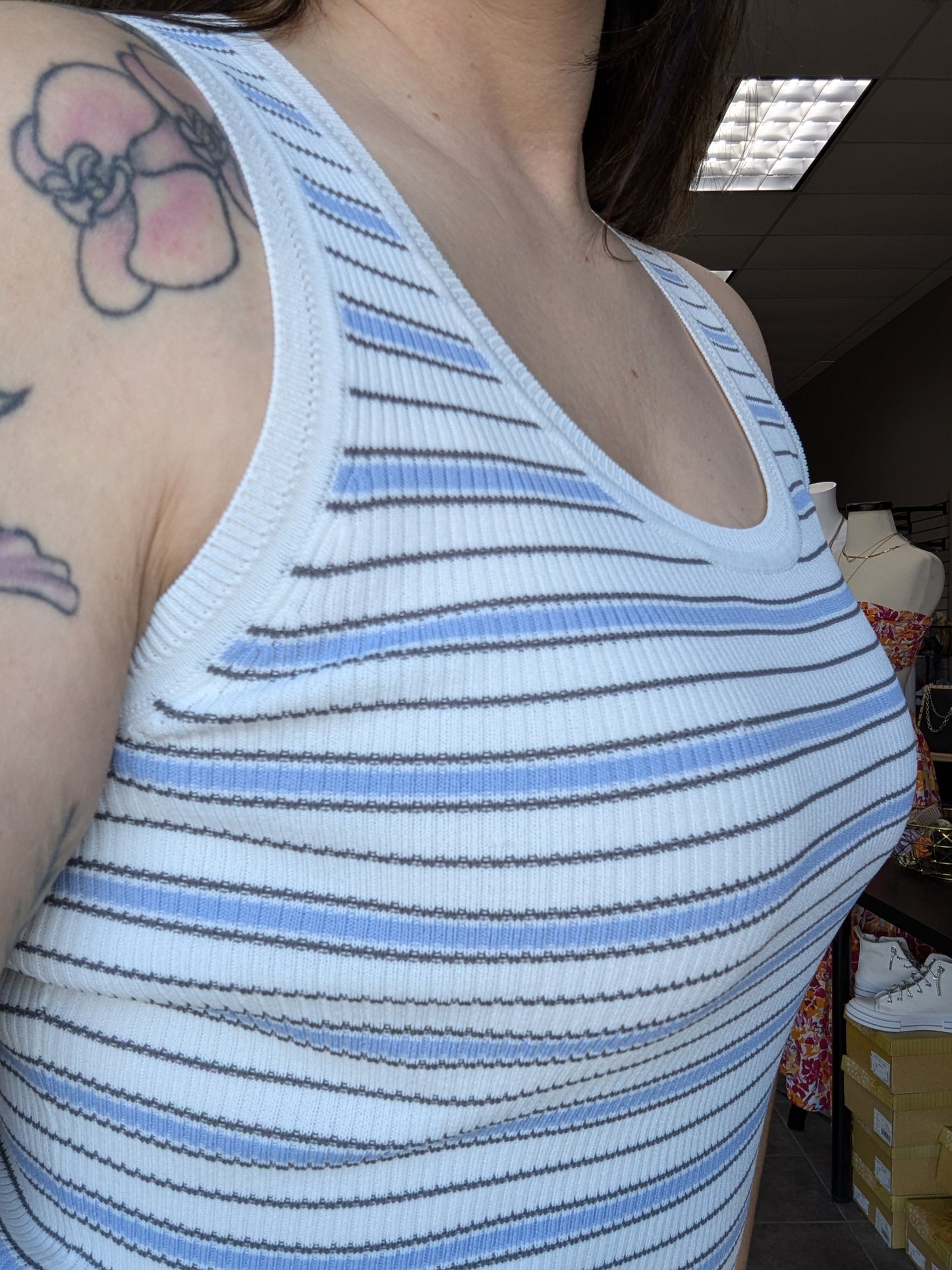 Fitted Scoop Neck Striped Tank