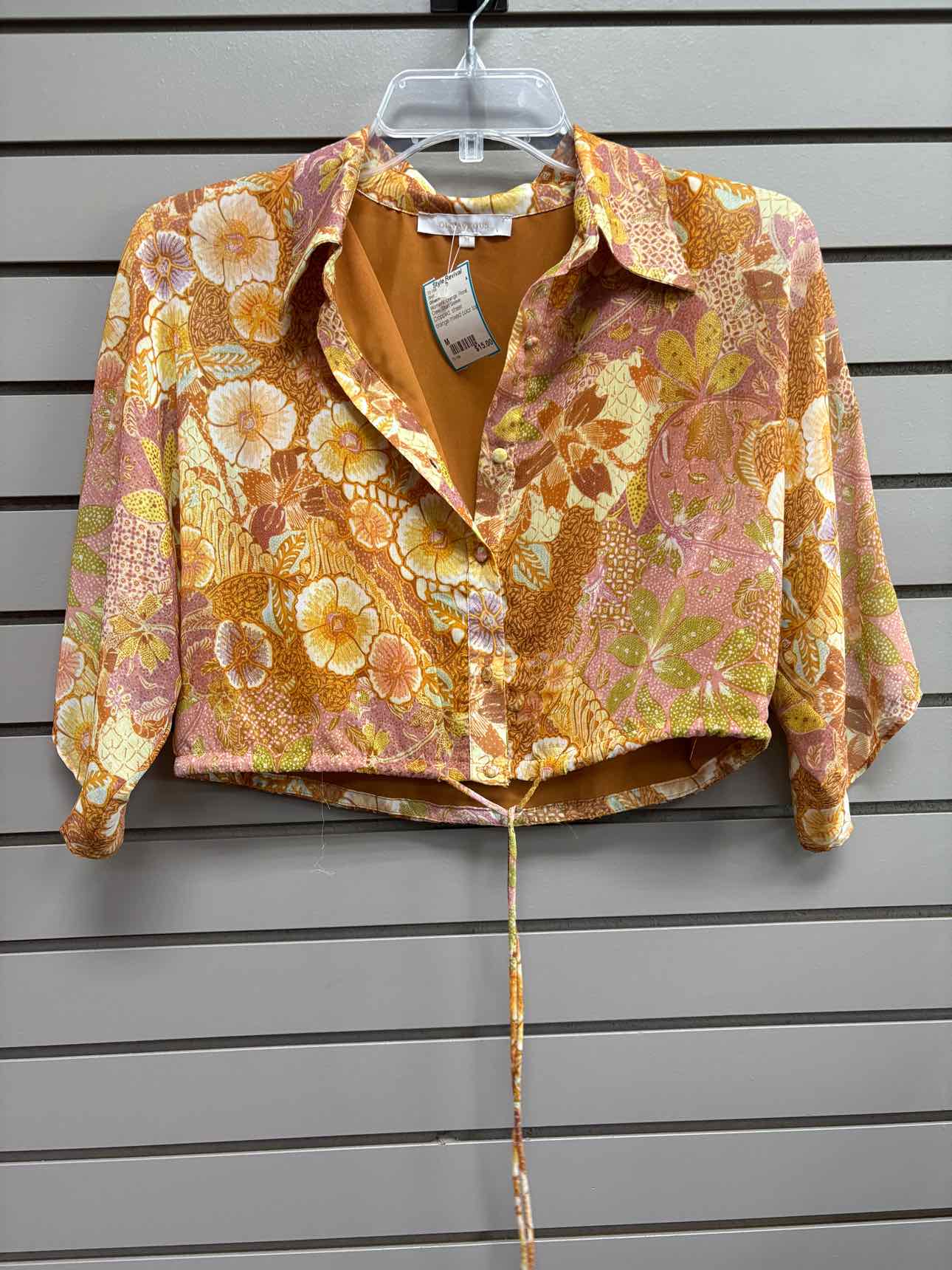 Women's Women Size M Orange Olivaceous Floral Crew Short Sleeve Shirt