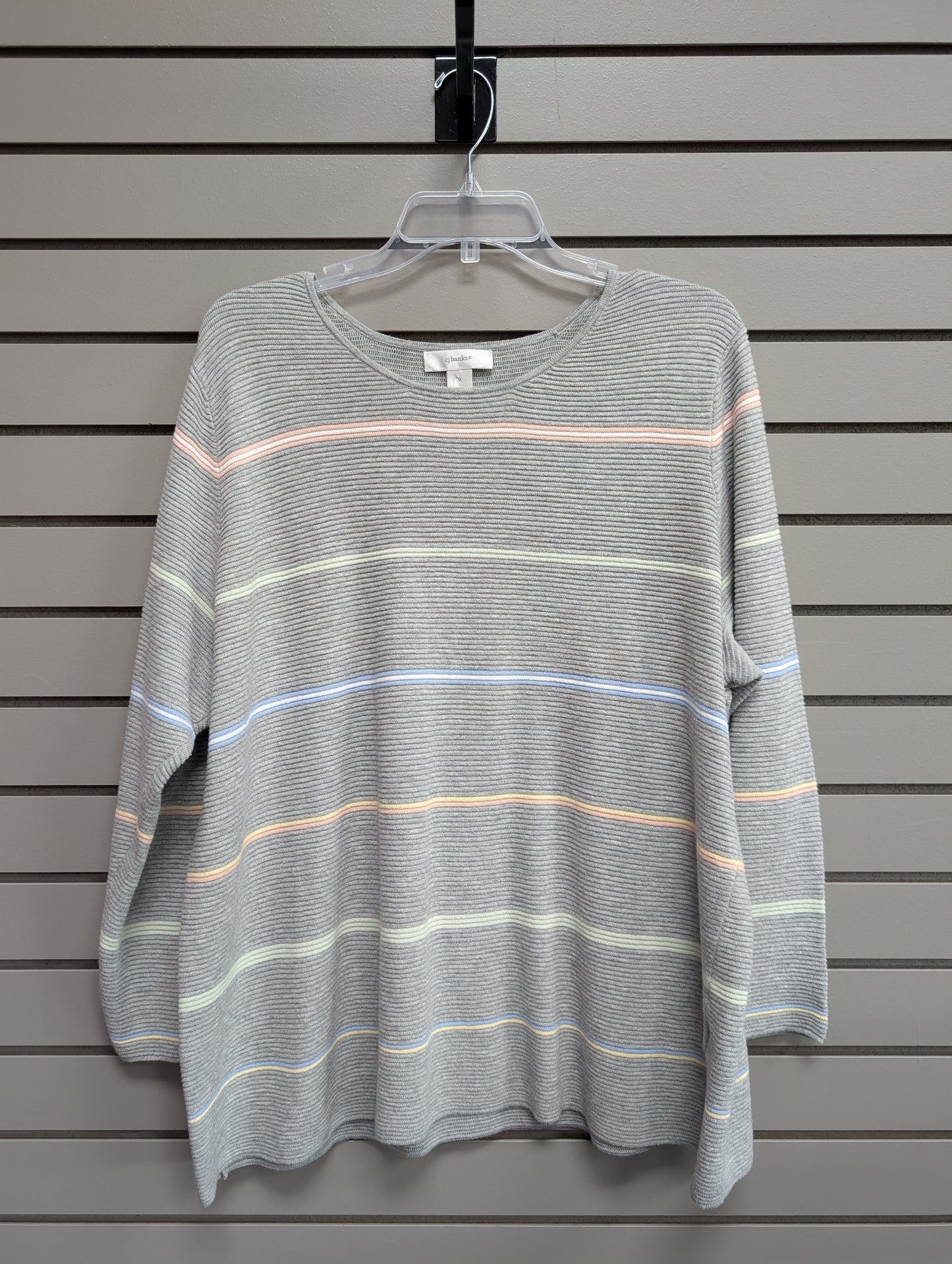 Women's Women Size 2X Gray cj banks Stripe Long Sleeve Sweater