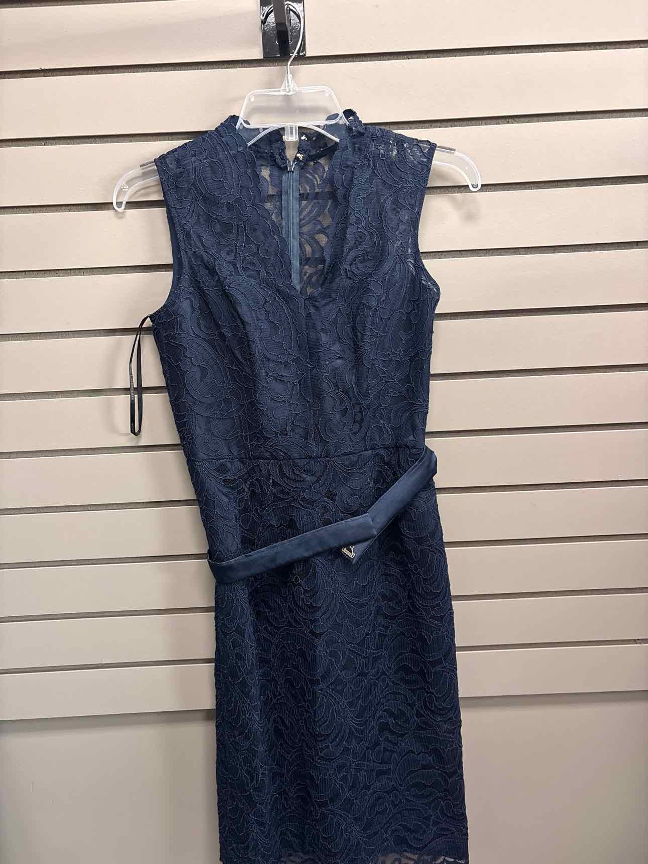 Women's Size 6 Navy Dessy Collection Tank Mesh Knee Length Dress