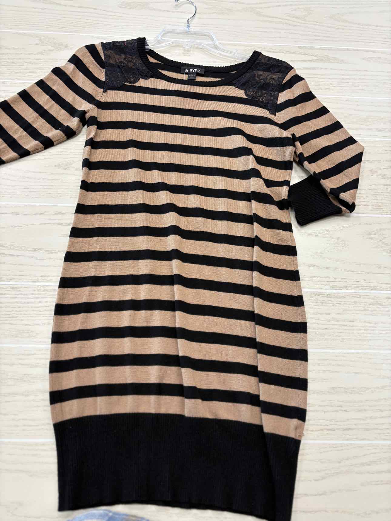 Women's Size Large Tan A. Byer Long Sleeve Stripe Above Knee Dress