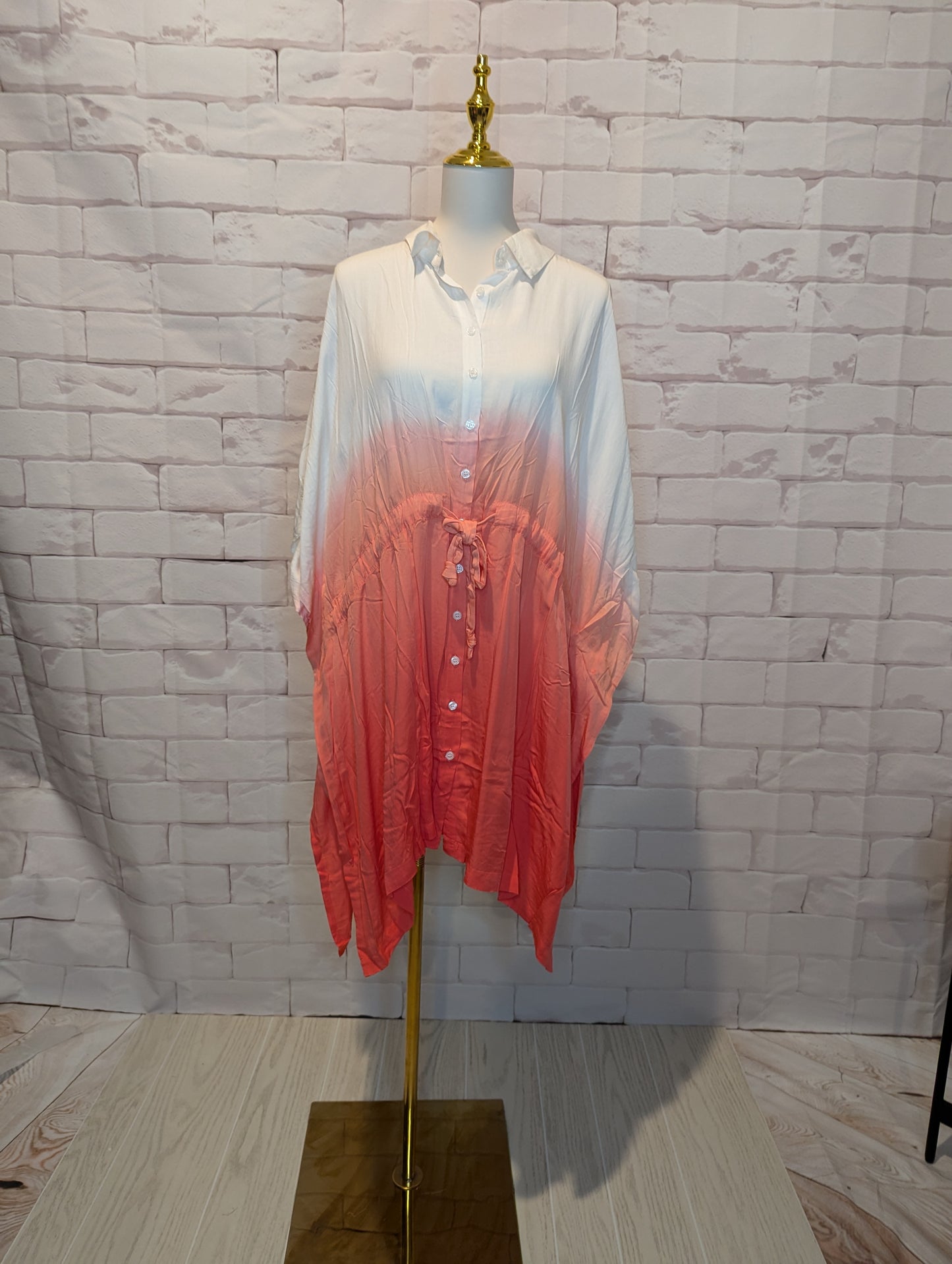 Plus Coral Sunset Button-Up Tunic