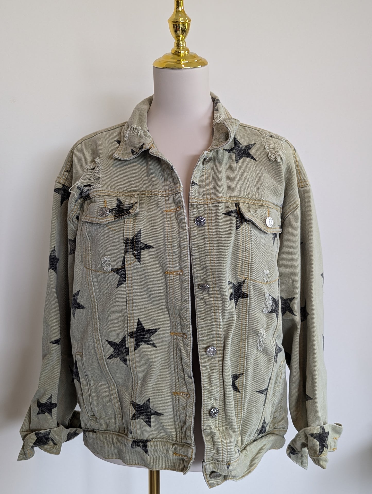 Women Size M Blu Pepper Sage Black Star Jean Jacket
