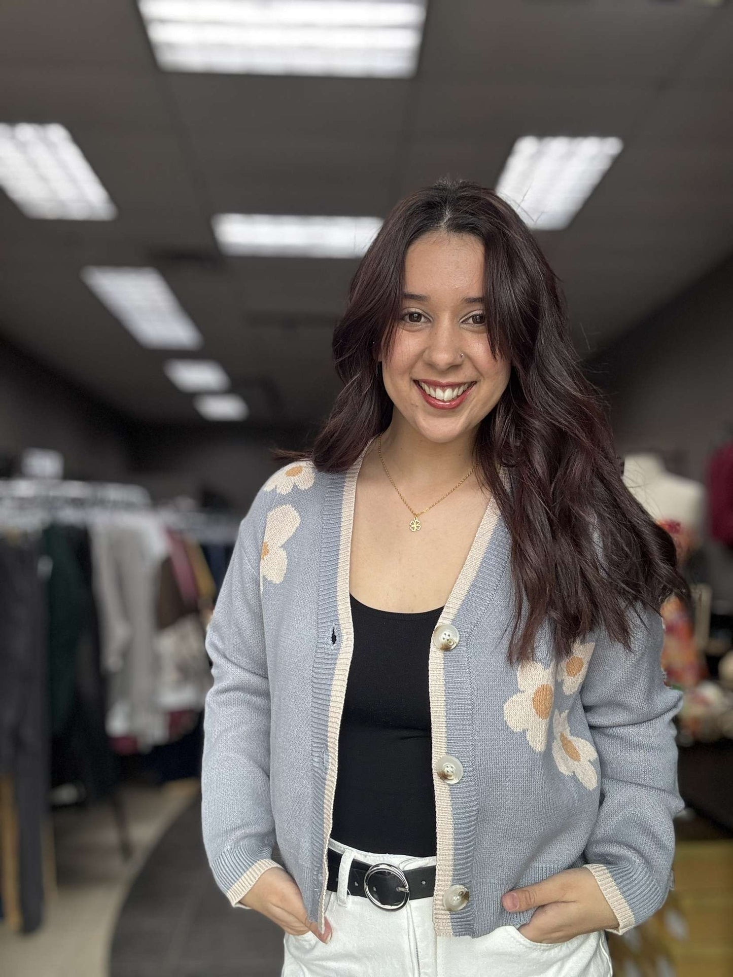 Flower Motif Knit Crop Cardigan