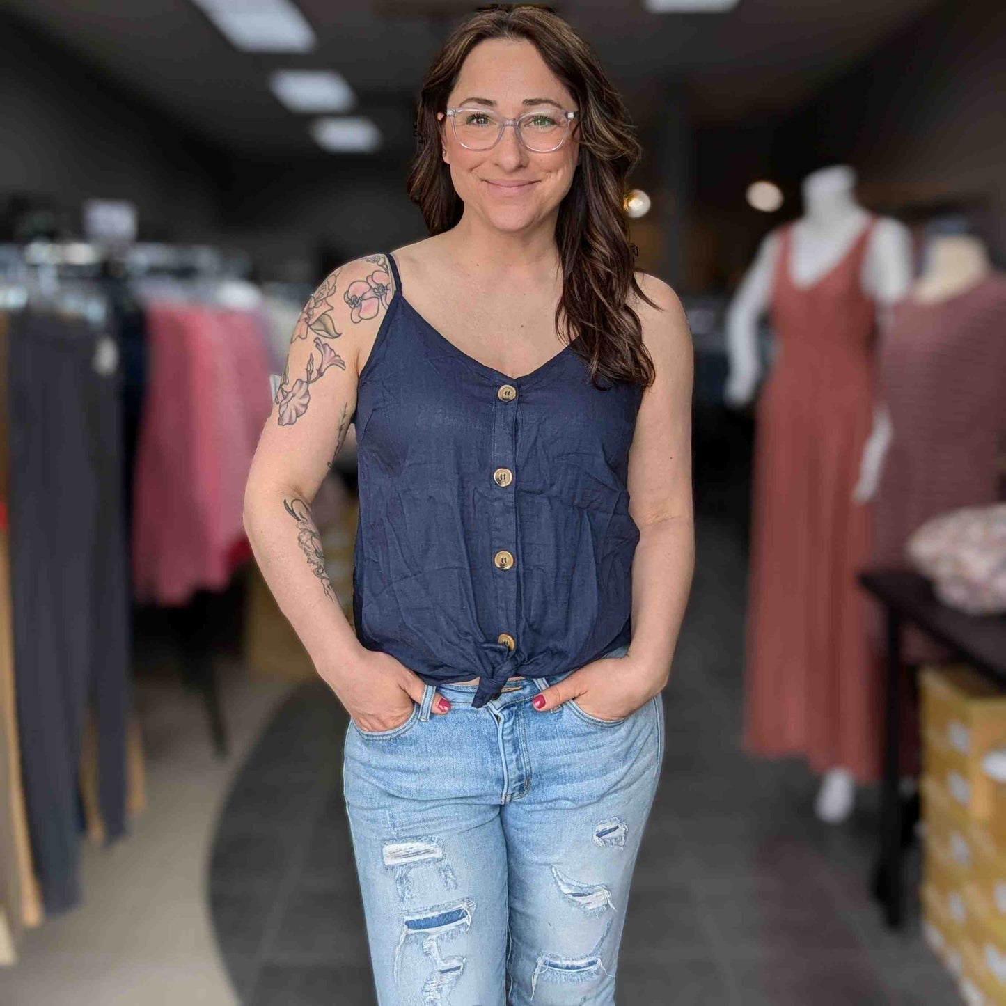 Linen Sleeveless Plus Size Button-Down