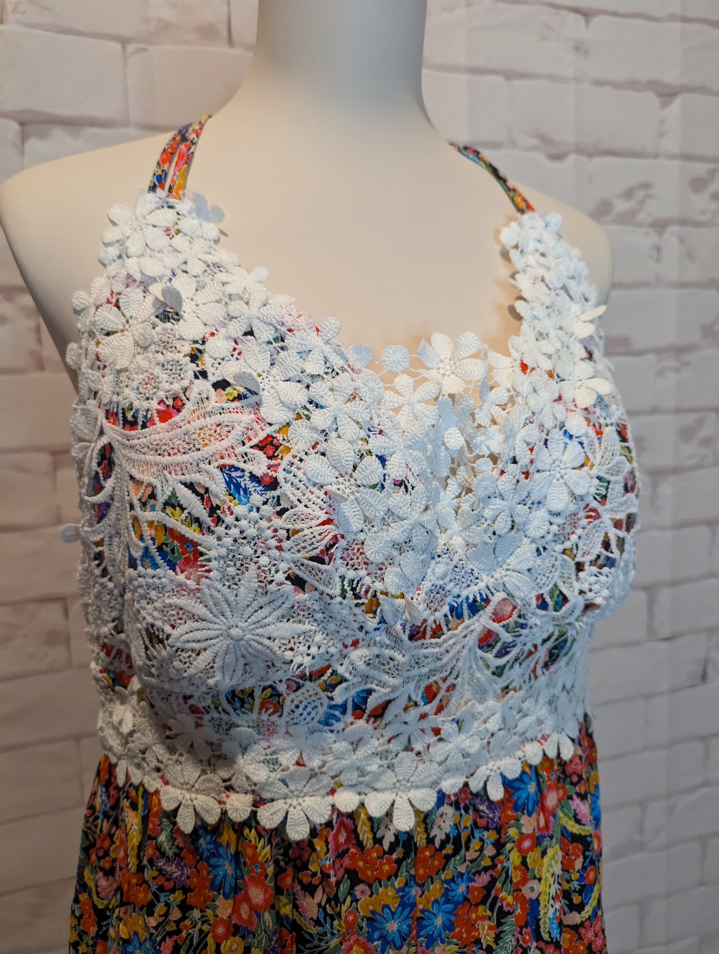 Plus Crochet & Floral Halter Romper