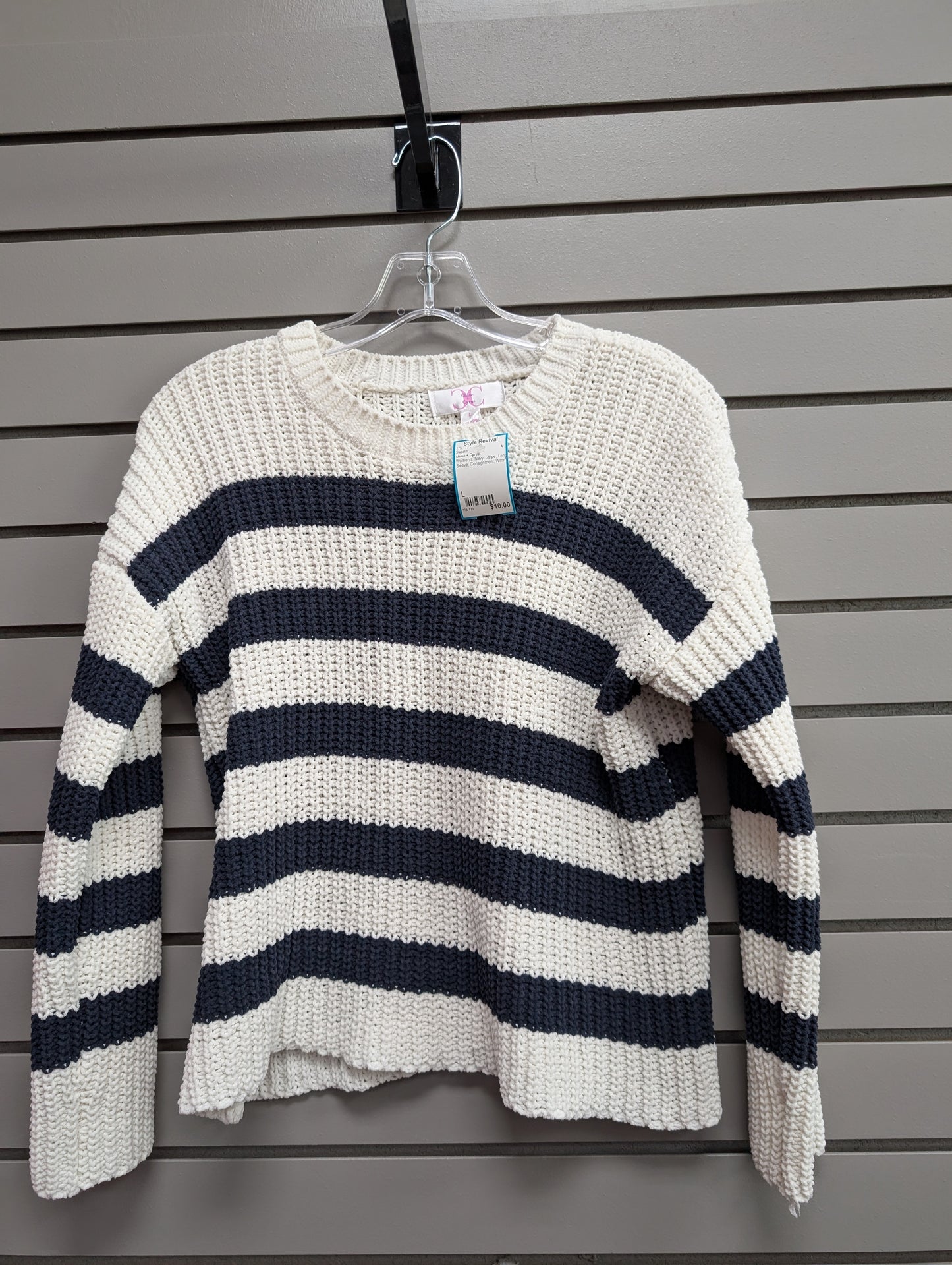 Women's Women Size L Navy chloe + Cyrus Stripe Long Sleeve Sweater