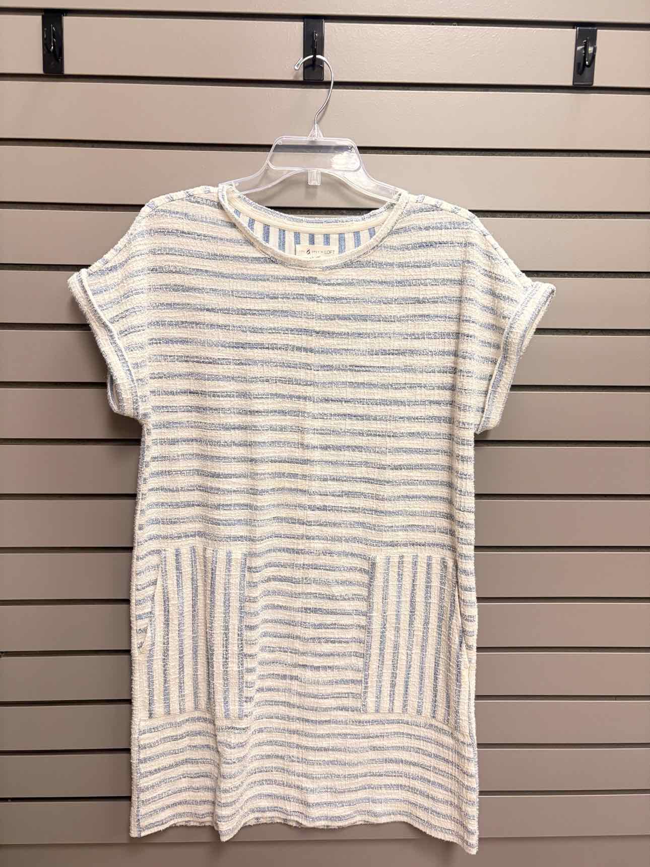 Women's Size M White LOFT Short Sleeve Stripe Above Knee Dress