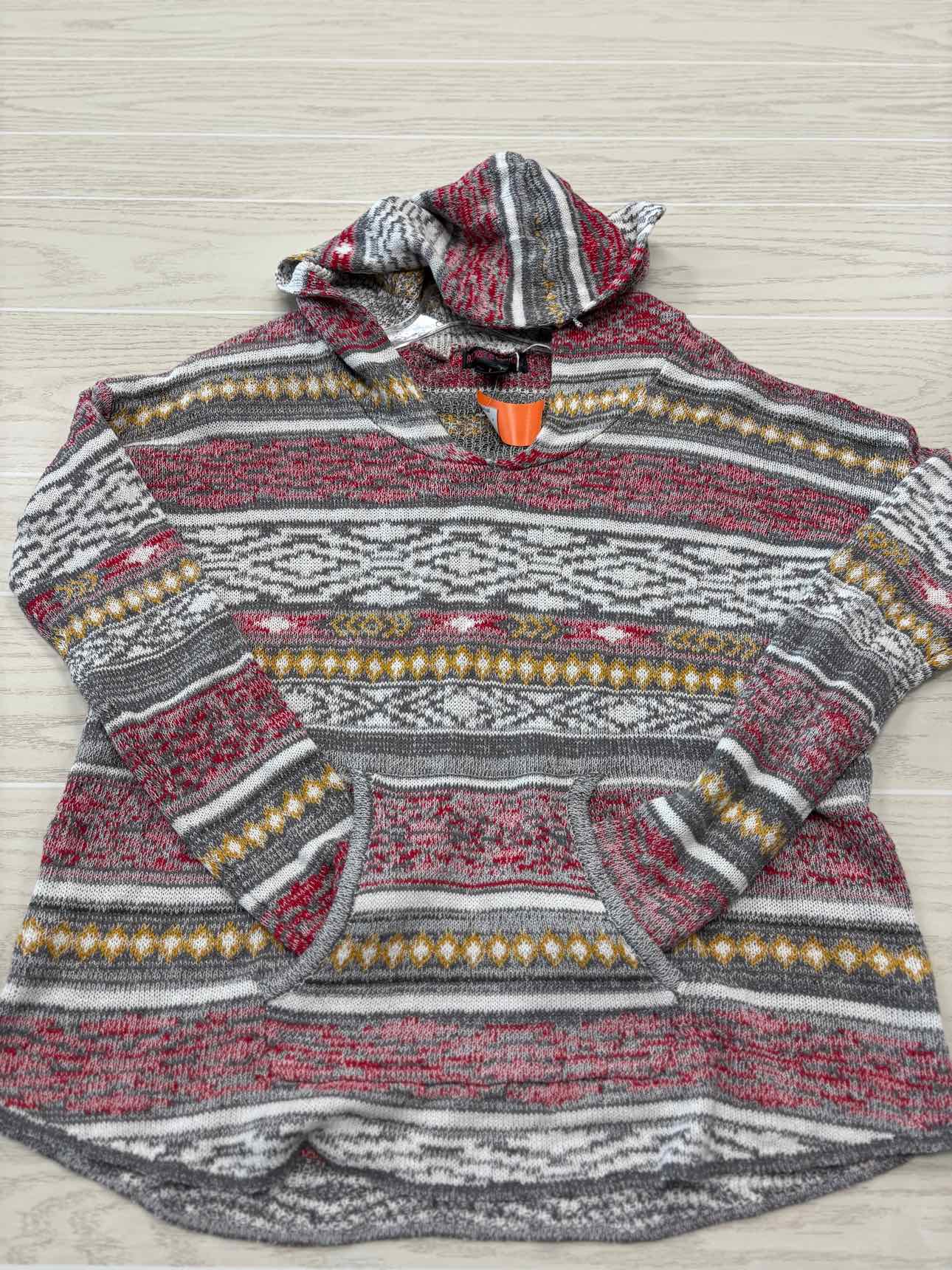 Women's Women Size L Multi-Color Rock&Roll Cow Girl Hooded Long Sleeve Sweater