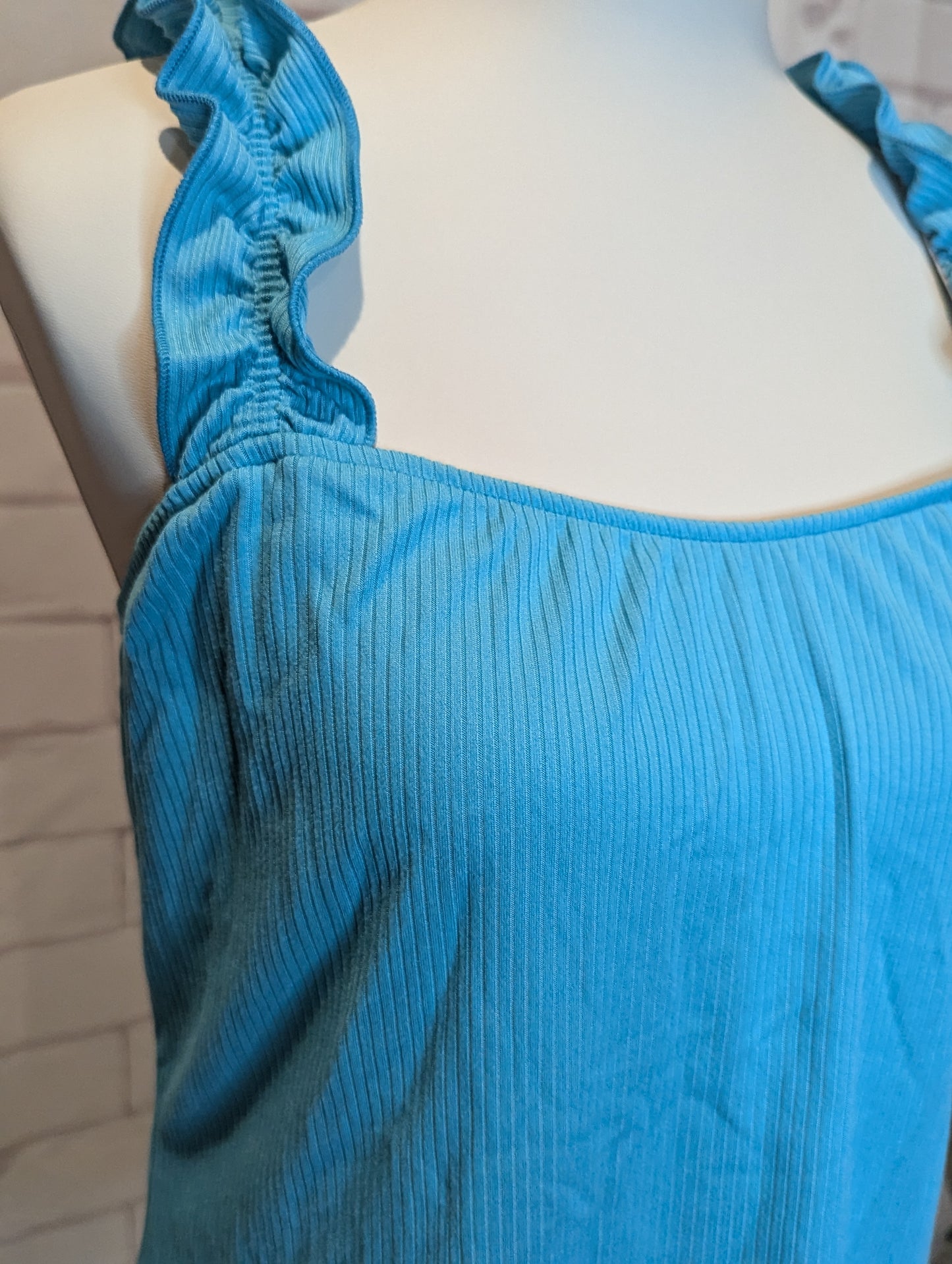 Plus Ruffle Strap Ribbed Tank - Sky Blue