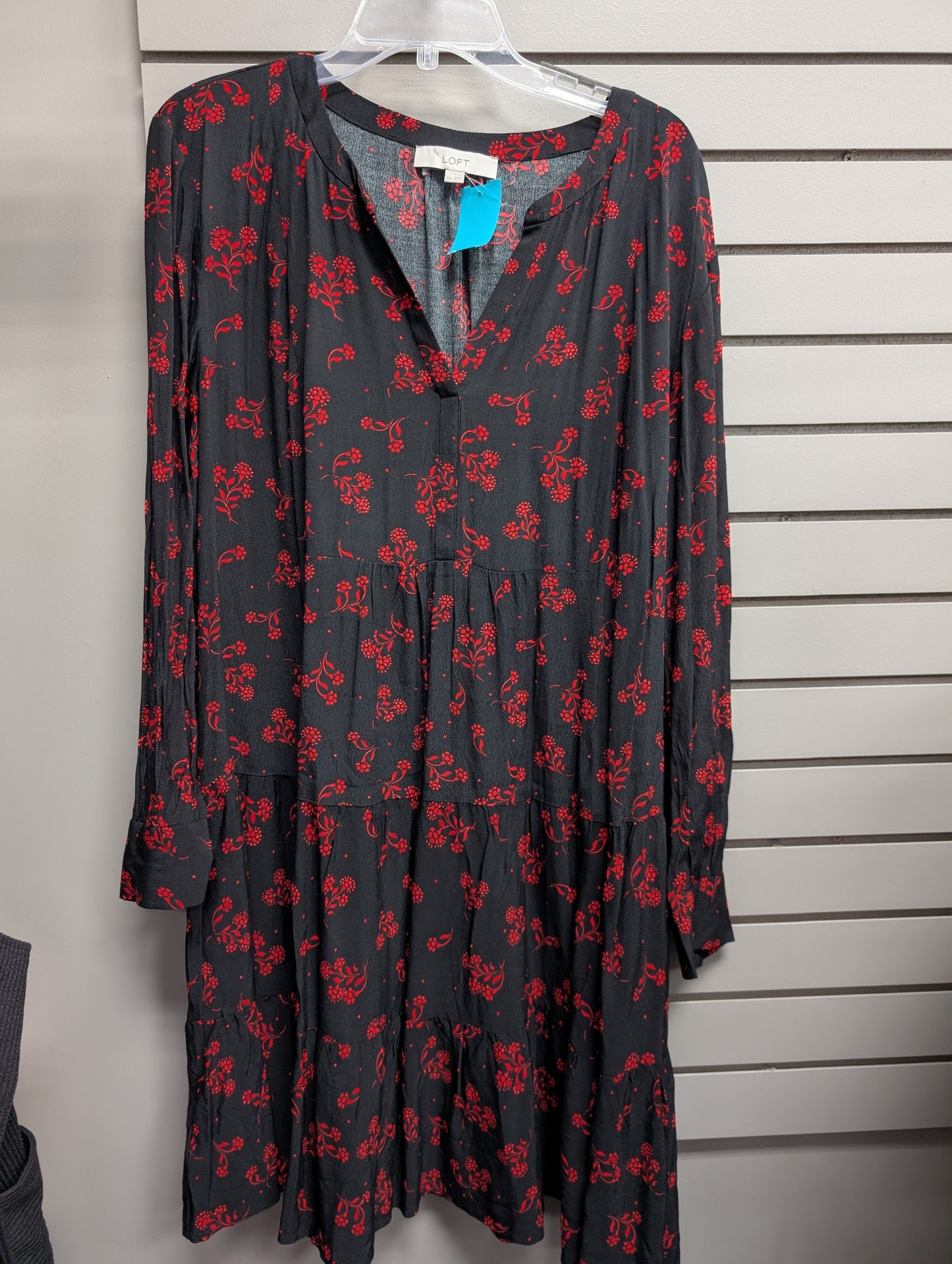 Women's Size XXL Black LOFT Long Sleeve Floral Above Knee Dress