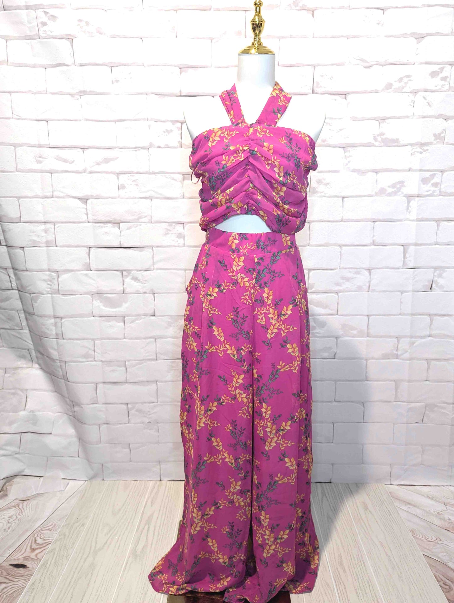 Plus Fuchsia Floral Halter Two-Piece Set