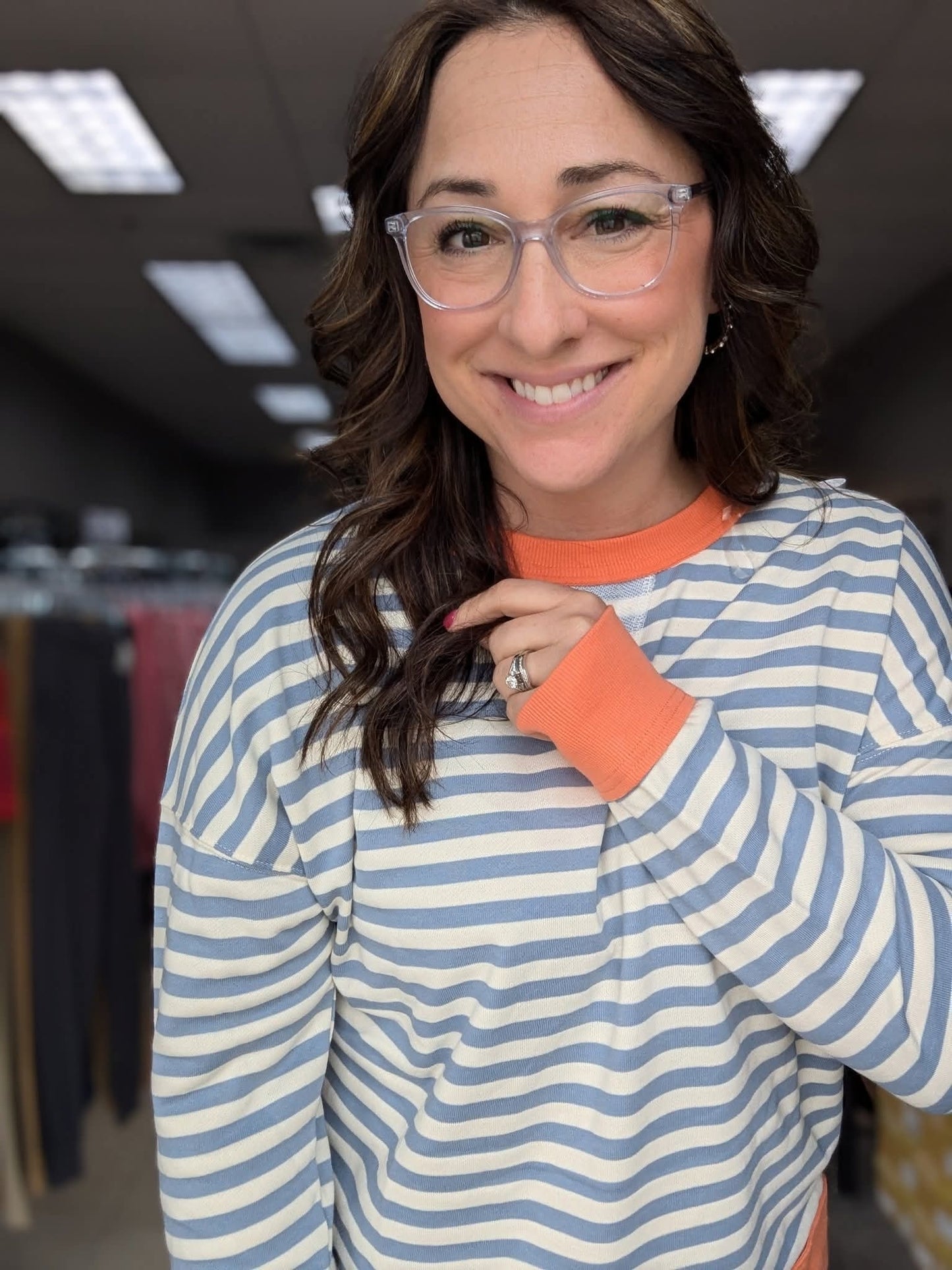 Blue Striped Long Sleeve Top