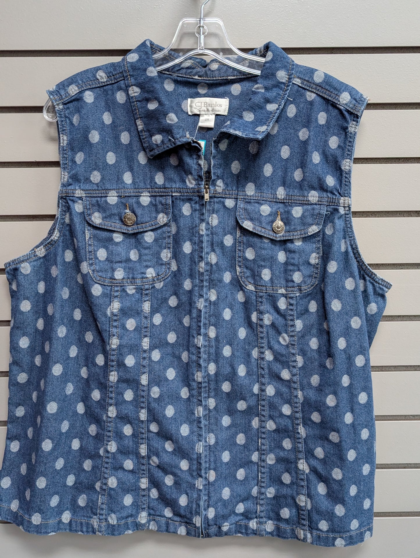 Women's Women Size 2X cj banks Blue Polka Dot Vest
